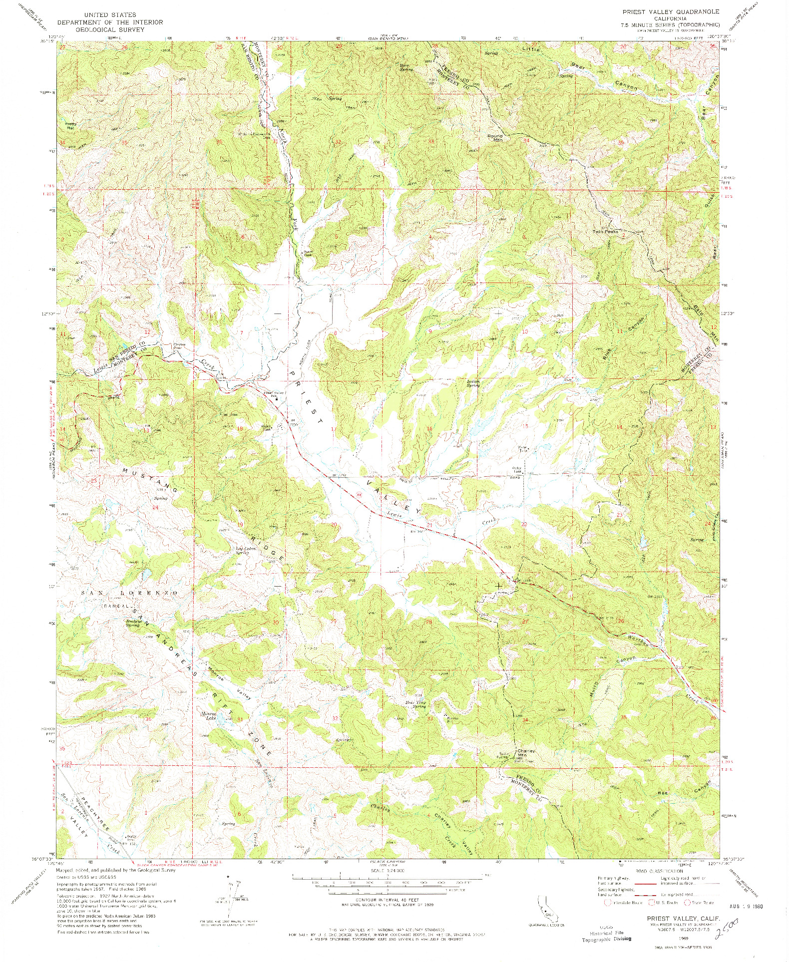 USGS 1:24000-SCALE QUADRANGLE FOR PRIEST VALLEY, CA 1969