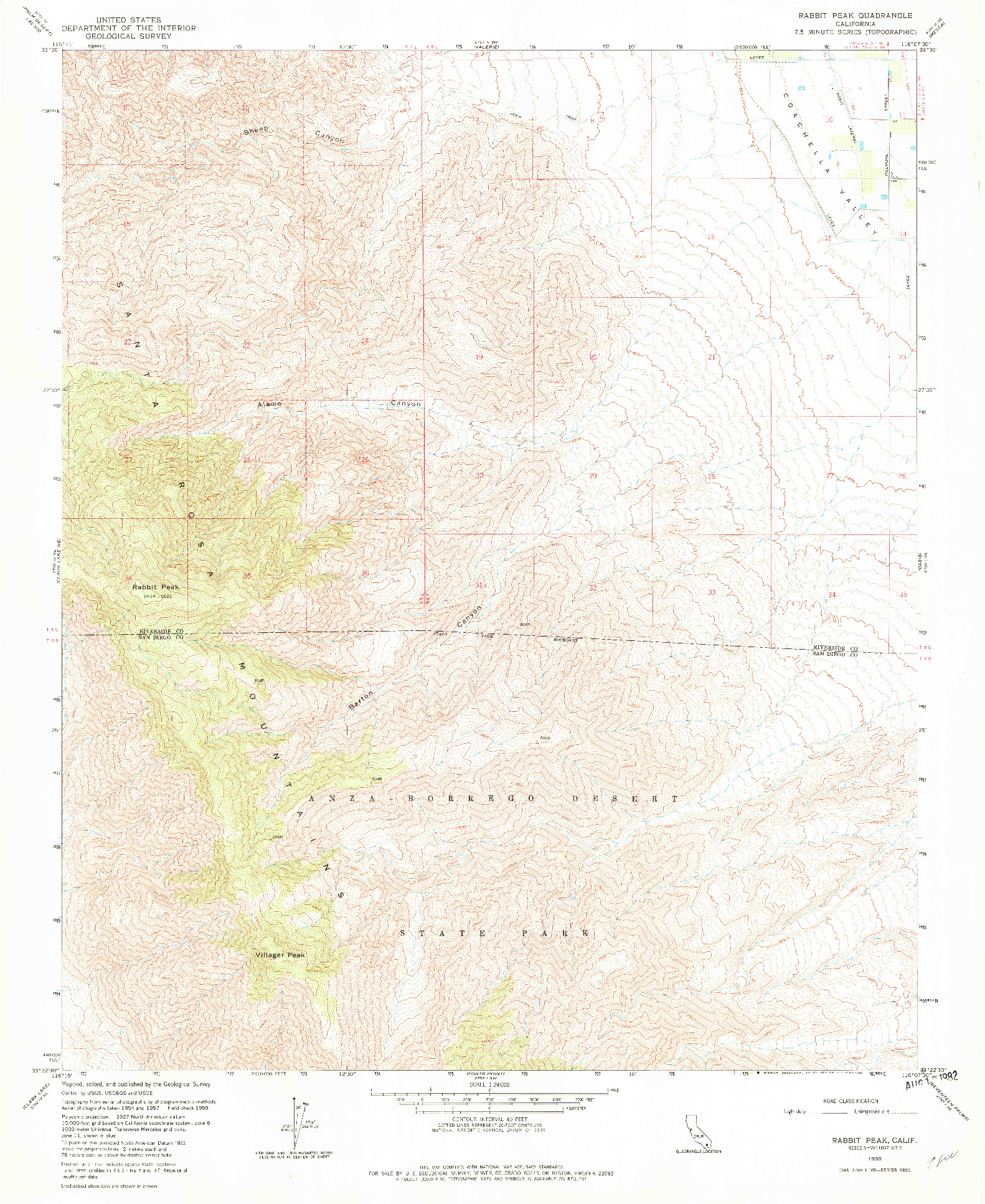 USGS 1:24000-SCALE QUADRANGLE FOR RABBIT PEAK, CA 1959