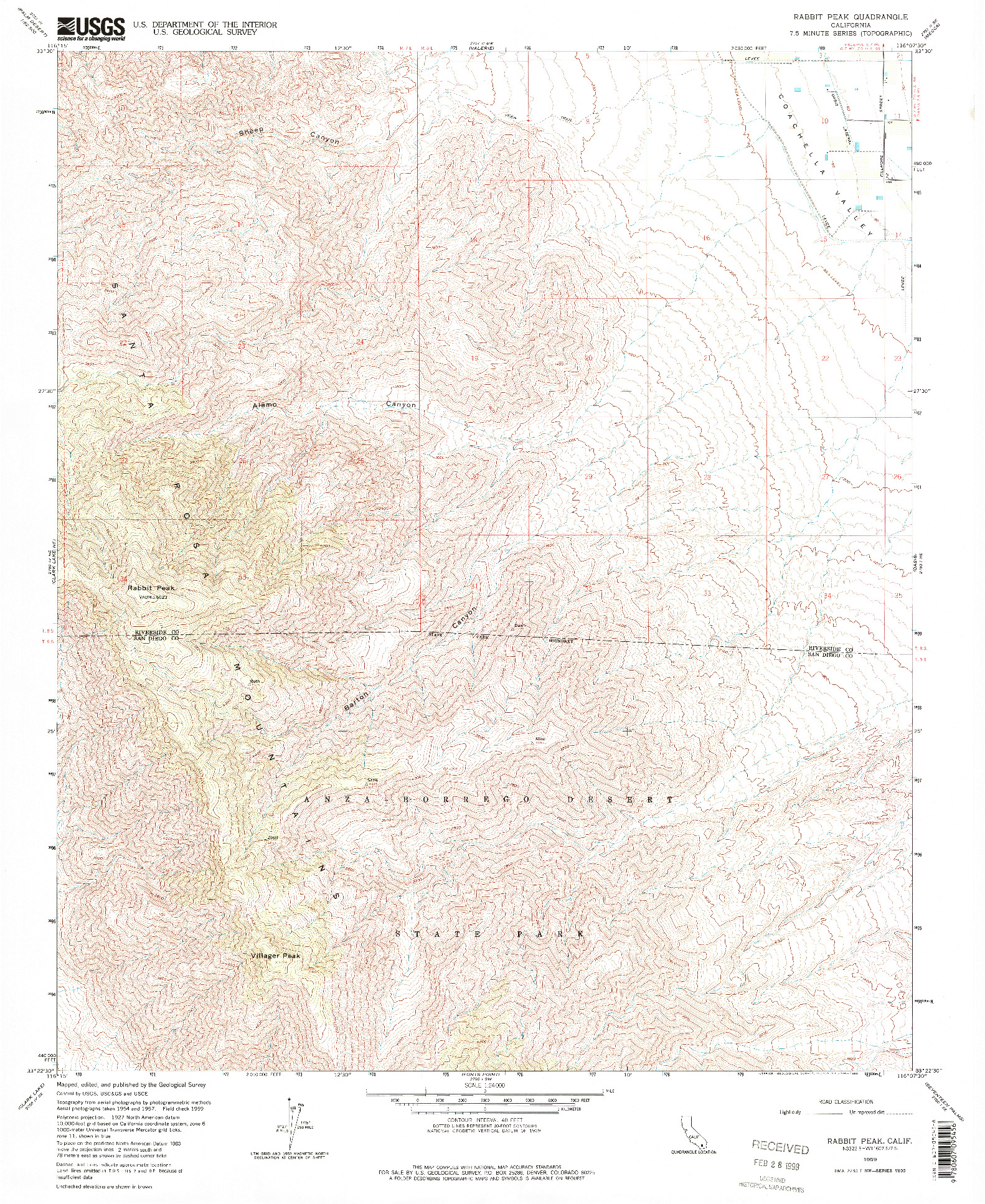 USGS 1:24000-SCALE QUADRANGLE FOR RABBIT PEAK, CA 1959