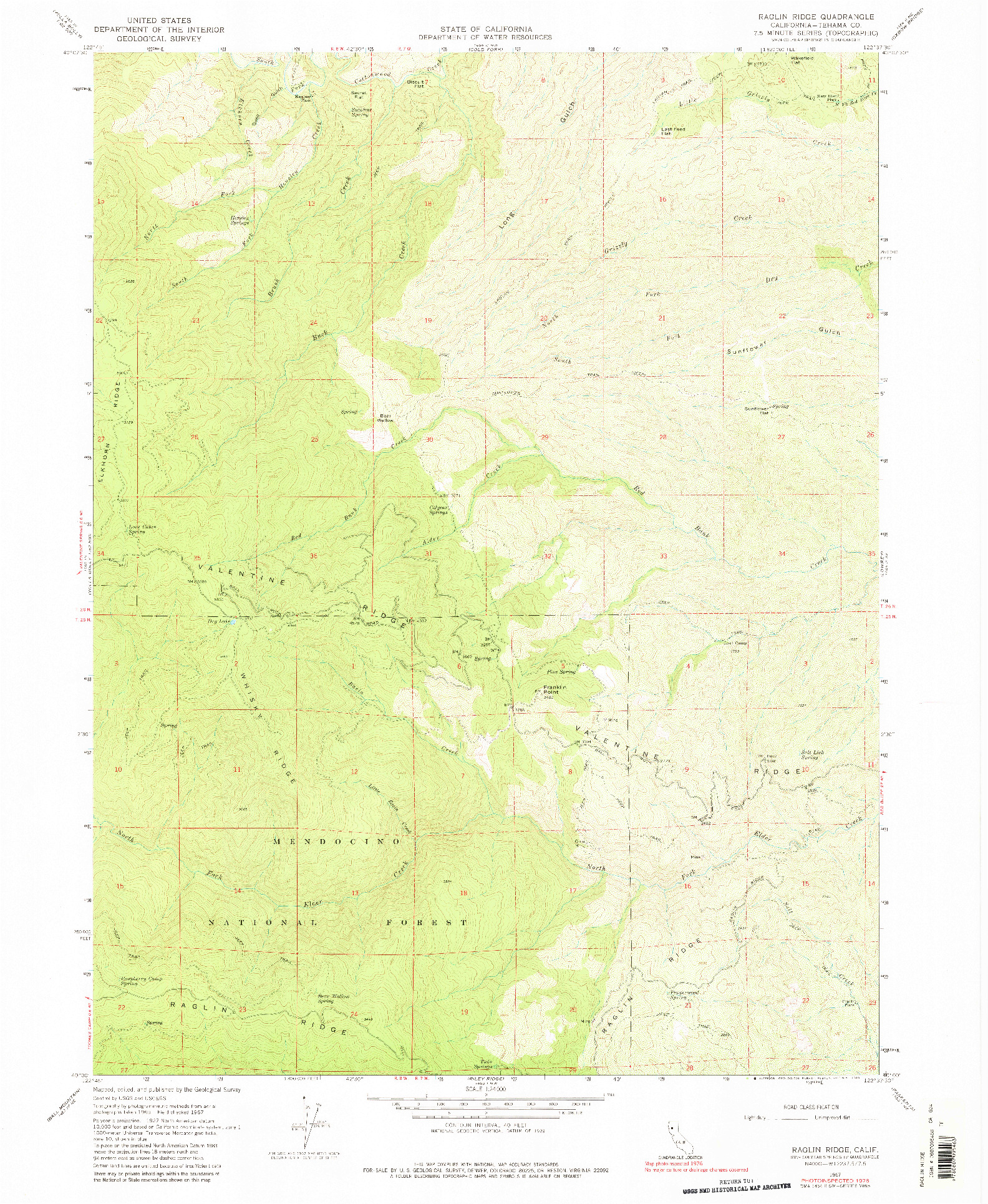 USGS 1:24000-SCALE QUADRANGLE FOR RAGLIN RIDGE, CA 1967