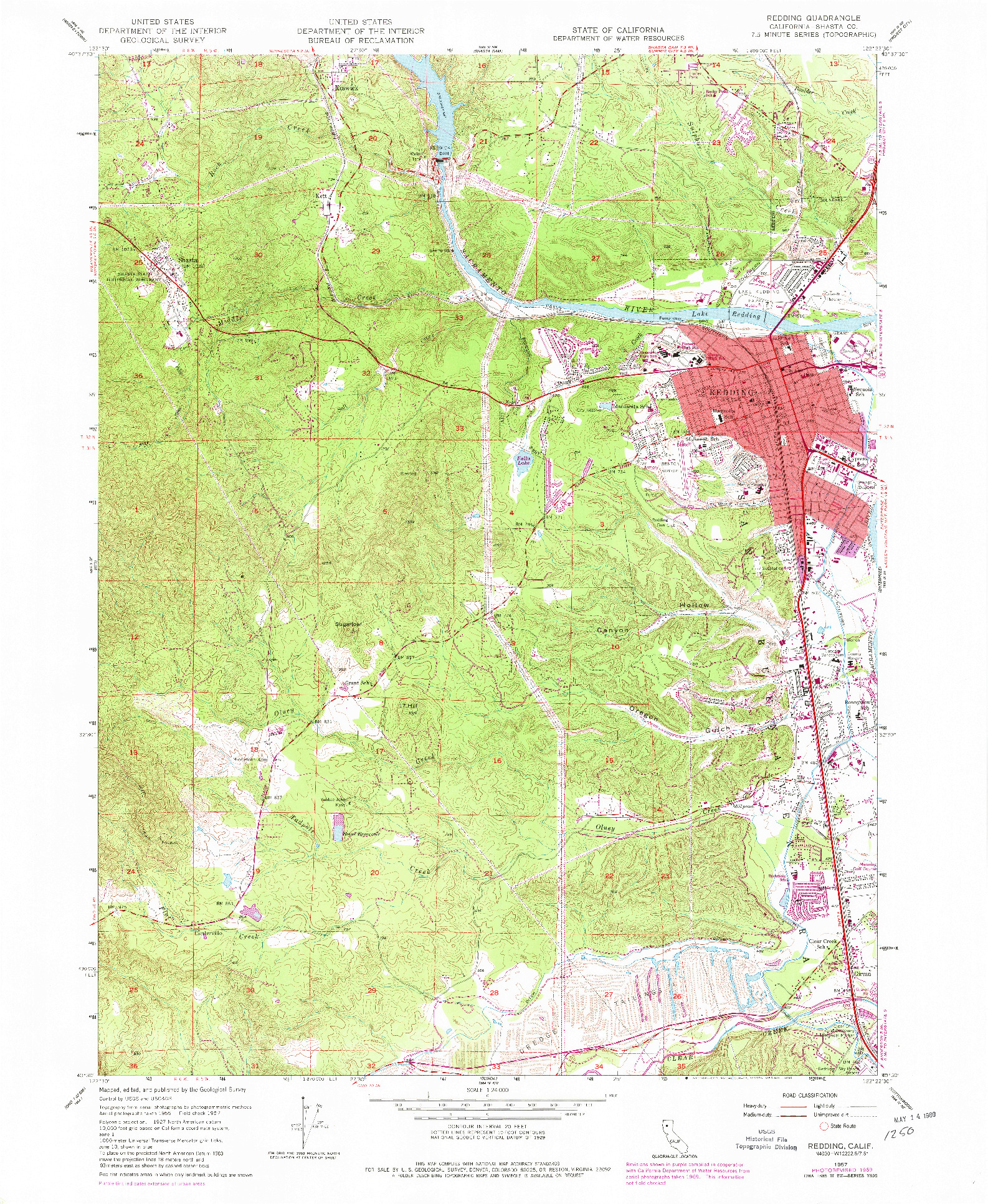 USGS 1:24000-SCALE QUADRANGLE FOR REDDING, CA 1957