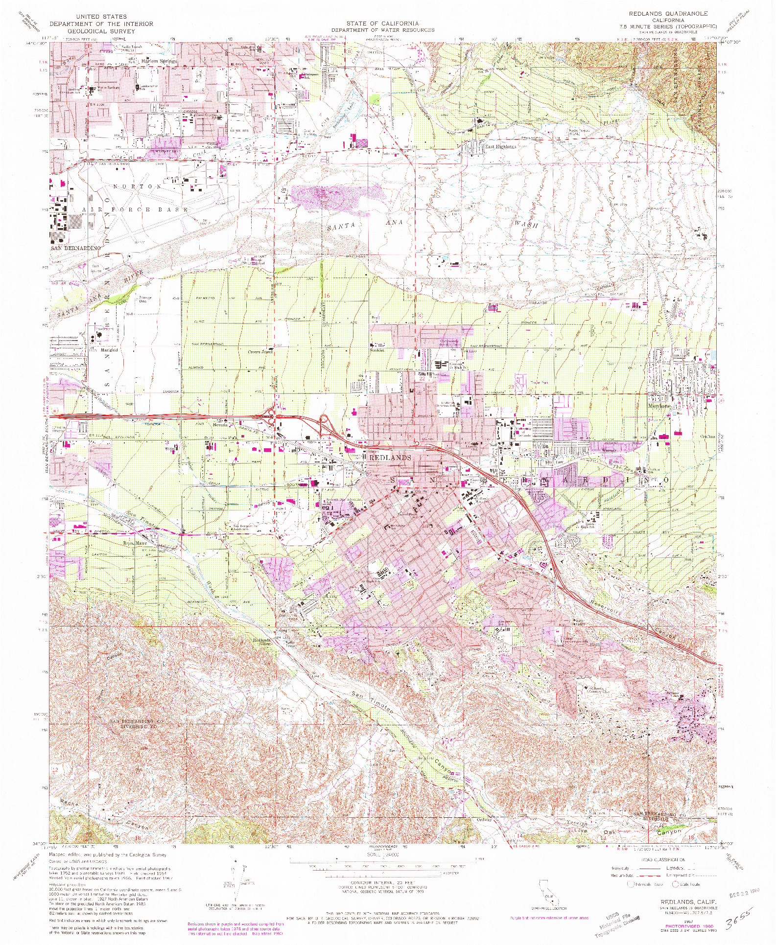 USGS 1:24000-SCALE QUADRANGLE FOR REDLANDS, CA 1967