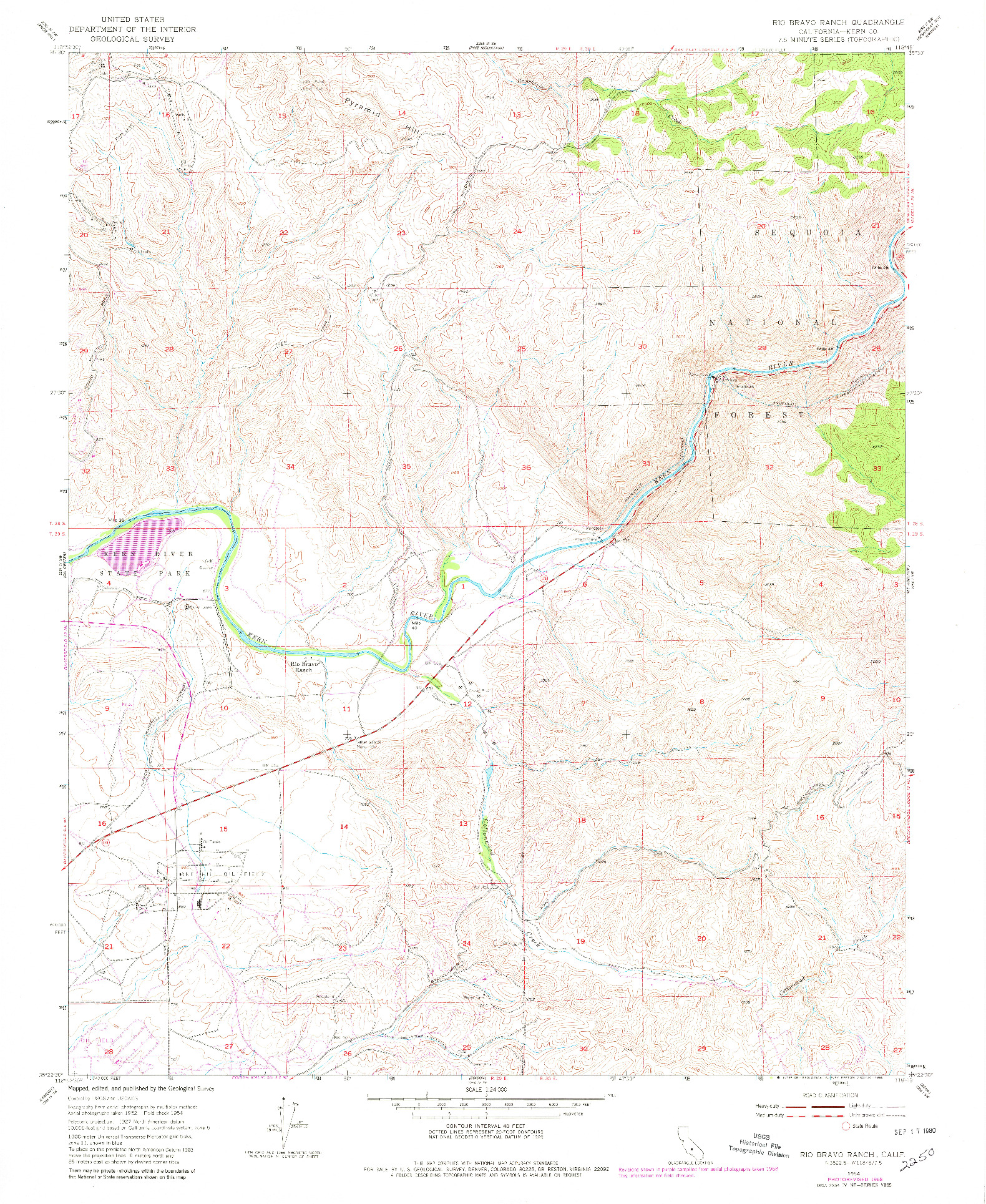 USGS 1:24000-SCALE QUADRANGLE FOR RIO BRAVO RANCH, CA 1954