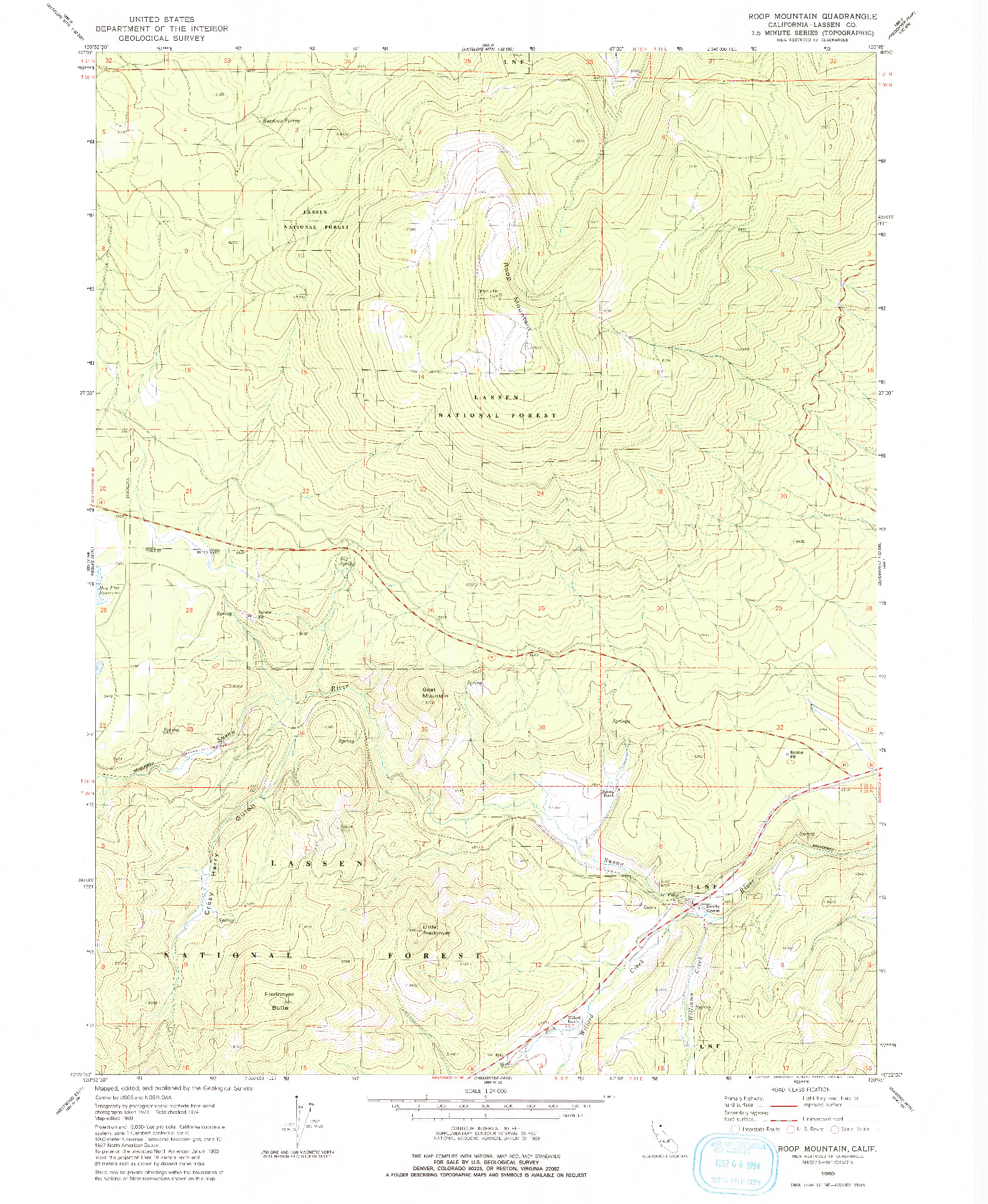 USGS 1:24000-SCALE QUADRANGLE FOR ROOP MOUNTAIN, CA 1980