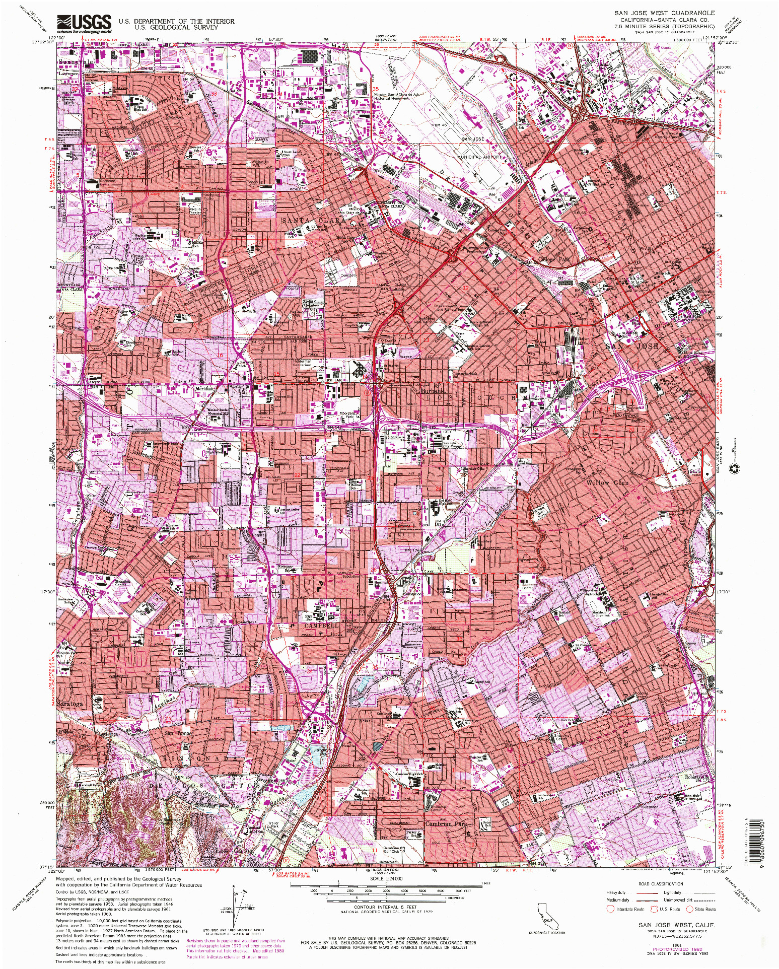 USGS 1:24000-SCALE QUADRANGLE FOR SAN JOSE WEST, CA 1961