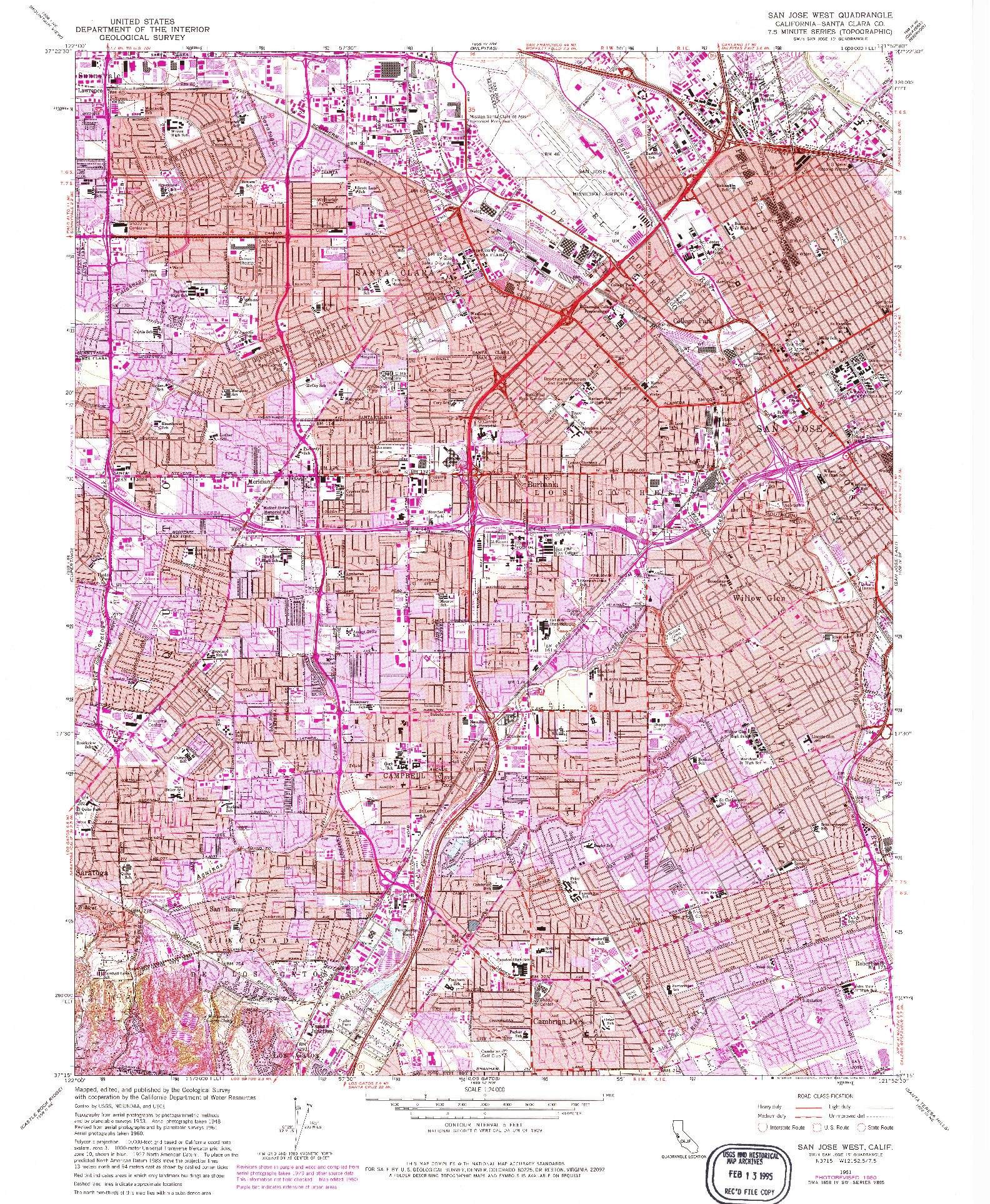 USGS 1:24000-SCALE QUADRANGLE FOR SAN JOSE WEST, CA 1961