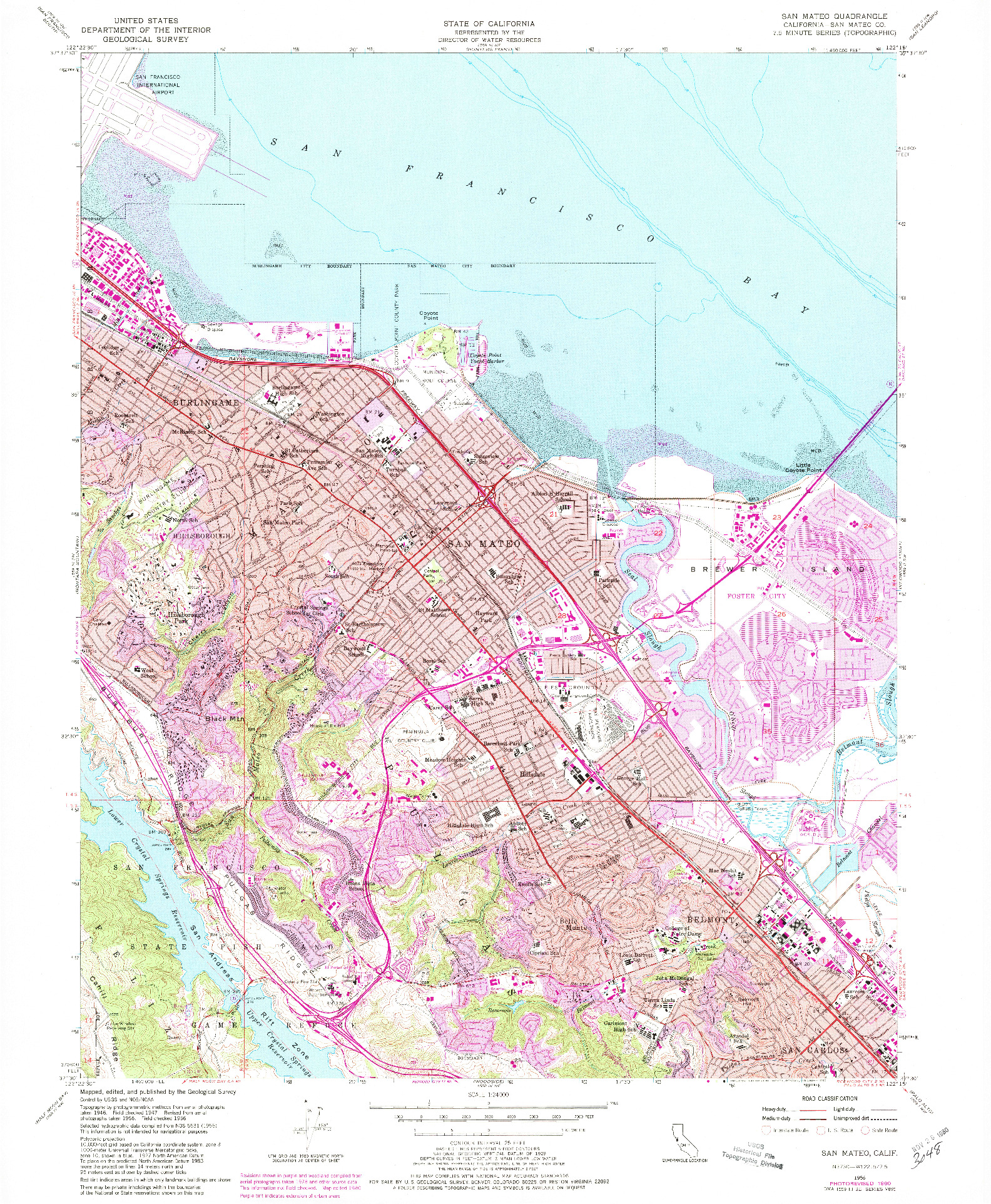 USGS 1:24000-SCALE QUADRANGLE FOR SAN MATEO, CA 1956