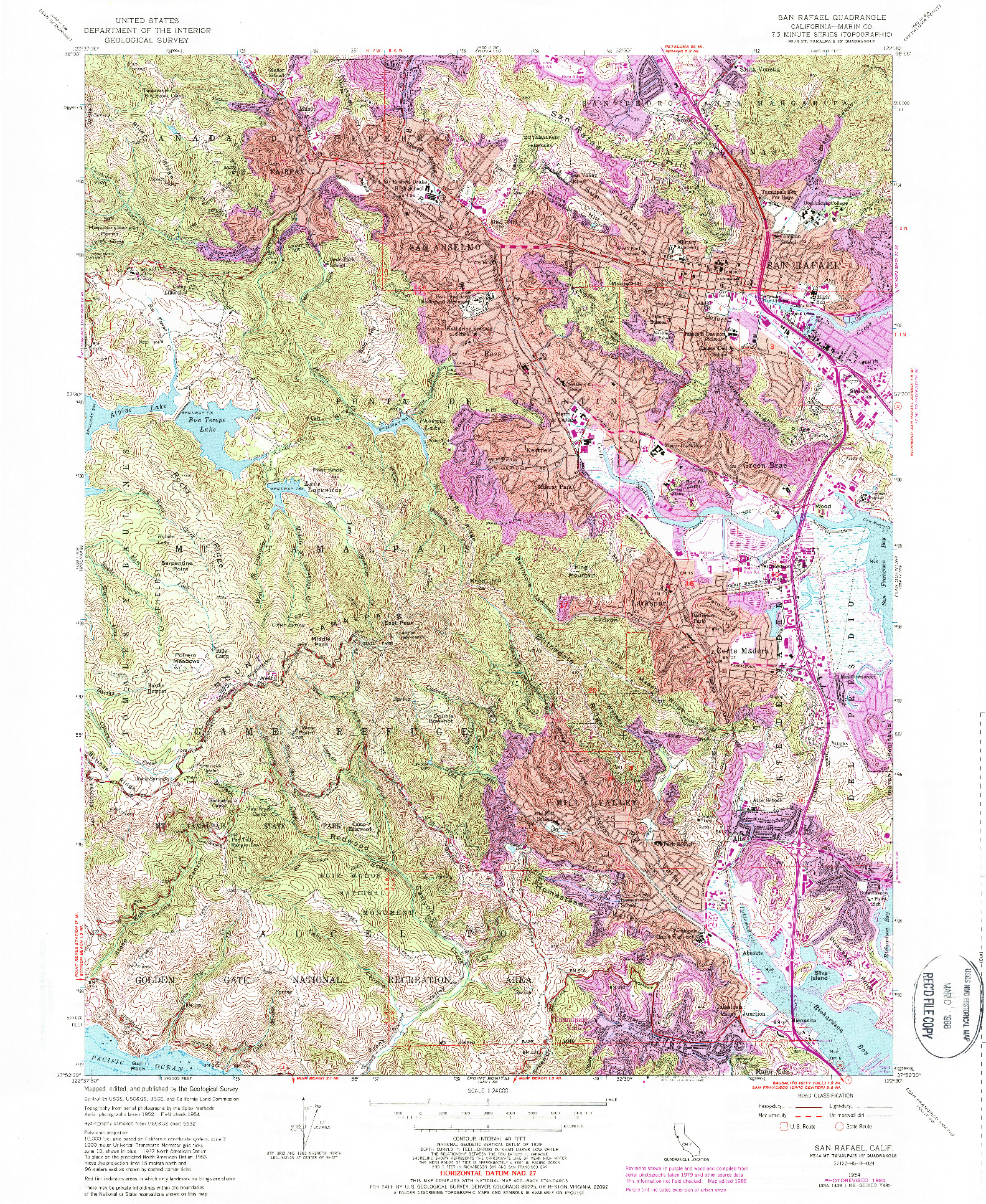 USGS 1:24000-SCALE QUADRANGLE FOR SAN RAFAEL, CA 1954