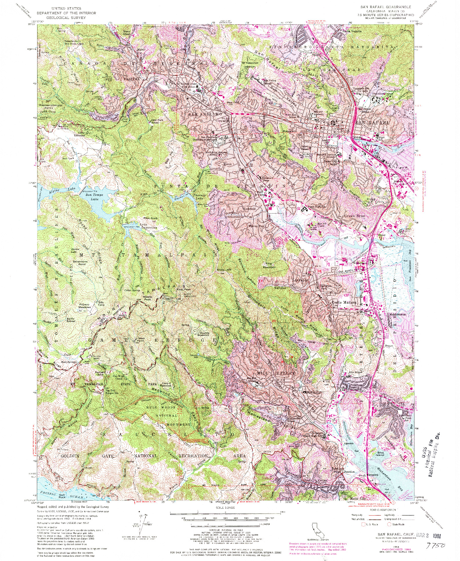 USGS 1:24000-SCALE QUADRANGLE FOR SAN RAFAEL, CA 1954