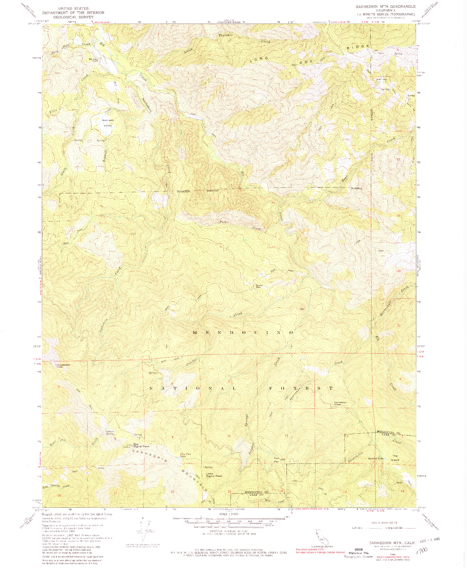 USGS 1:24000-SCALE QUADRANGLE FOR SANHEDRIN MTN, CA 1966