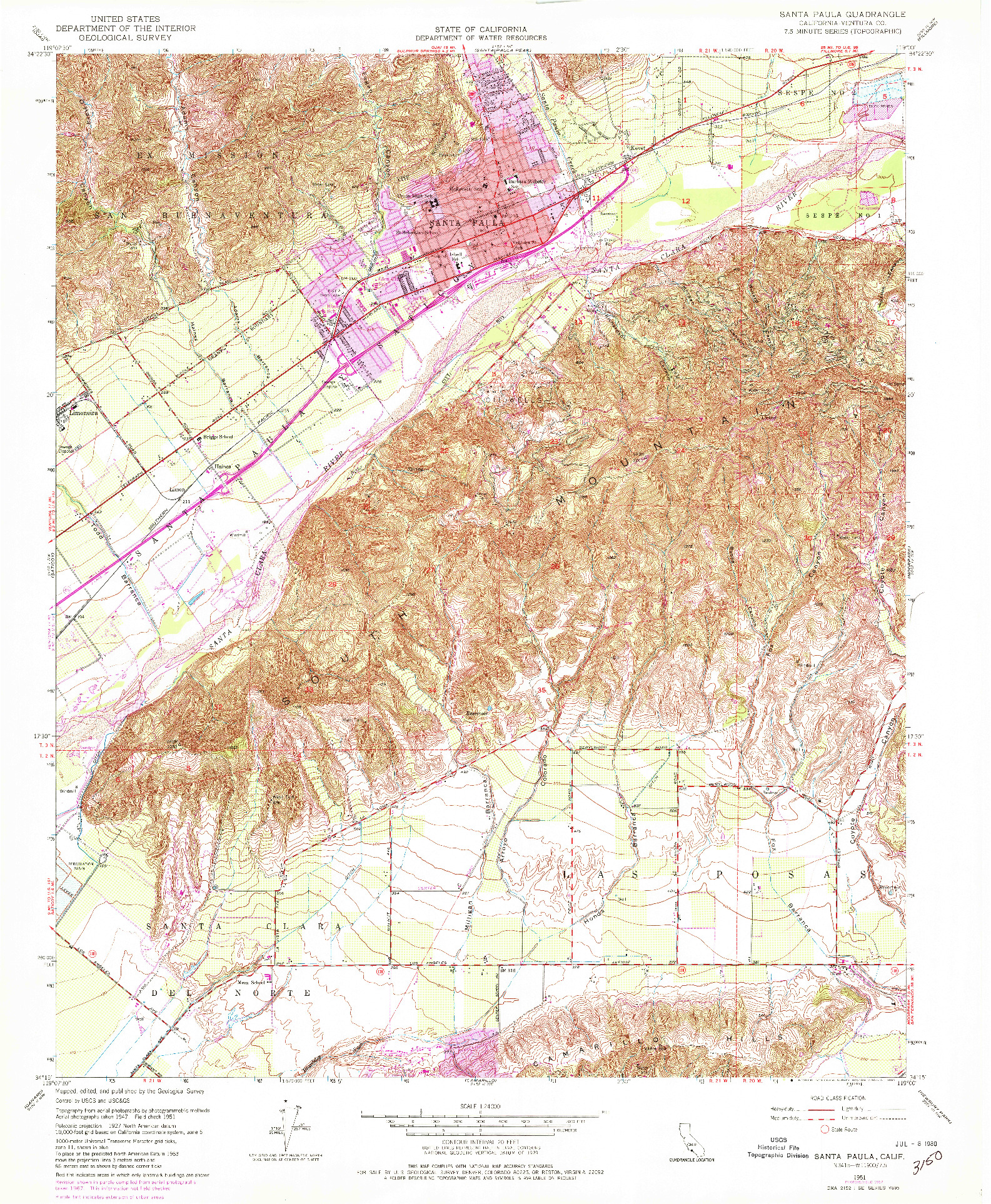 USGS 1:24000-SCALE QUADRANGLE FOR SANTA PAULA, CA 1951