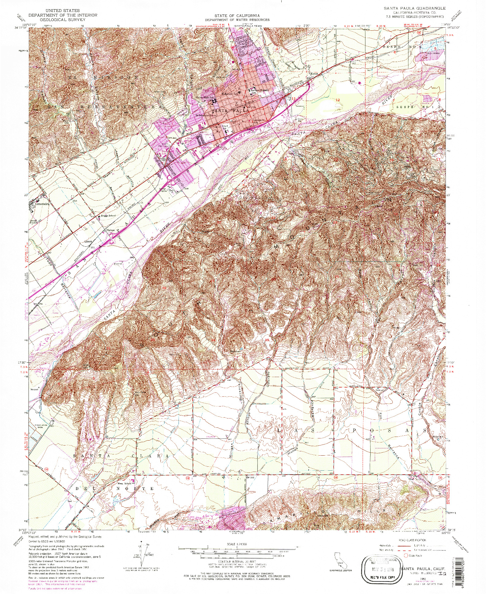 USGS 1:24000-SCALE QUADRANGLE FOR SANTA PAULA, CA 1951