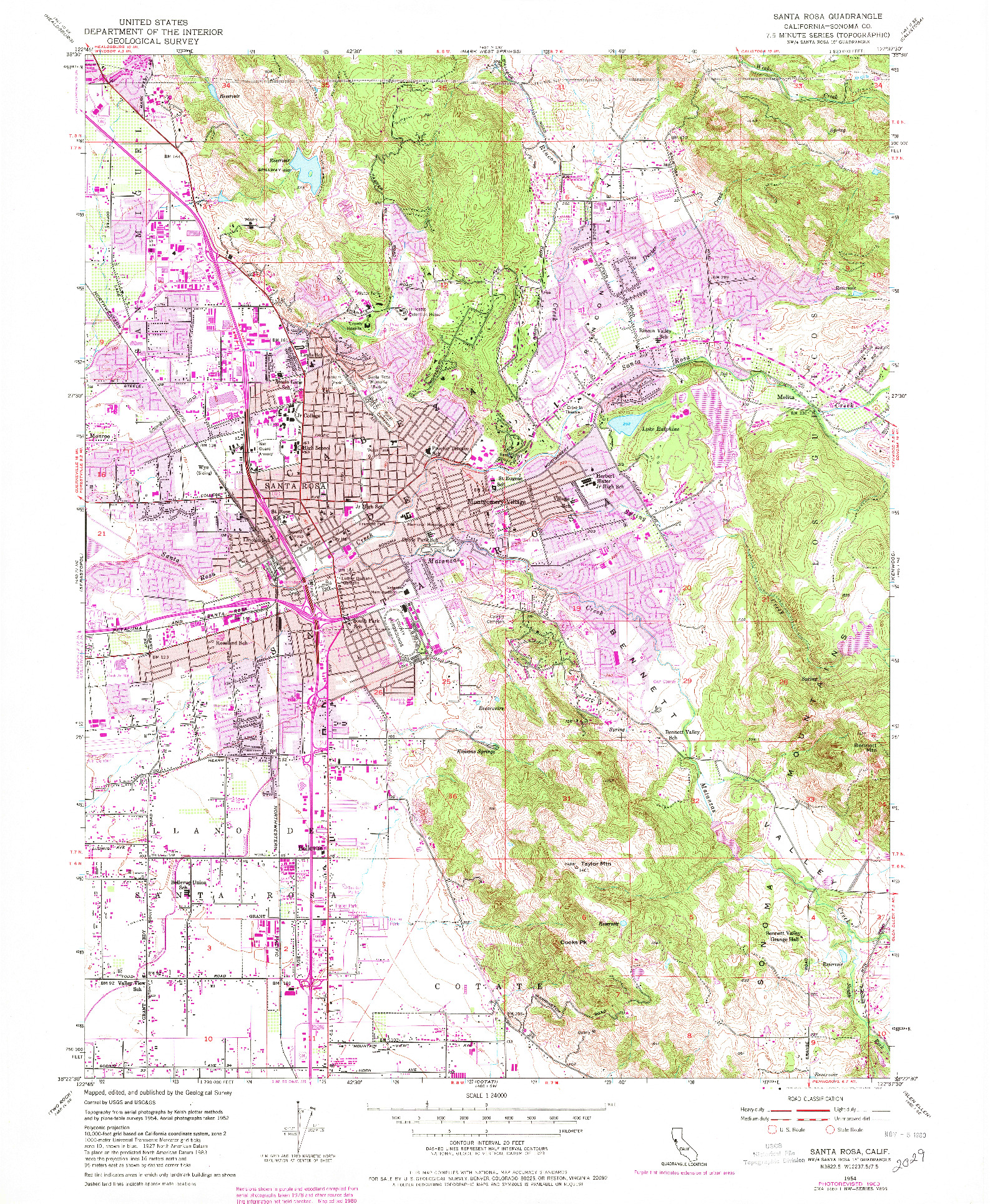 USGS 1:24000-SCALE QUADRANGLE FOR SANTA ROSA, CA 1954