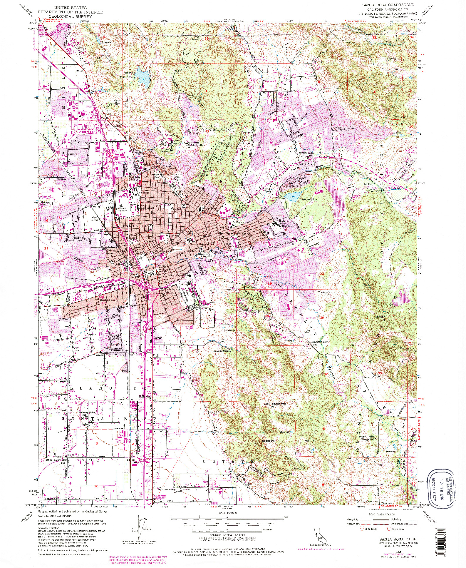 USGS 1:24000-SCALE QUADRANGLE FOR SANTA ROSA, CA 1954