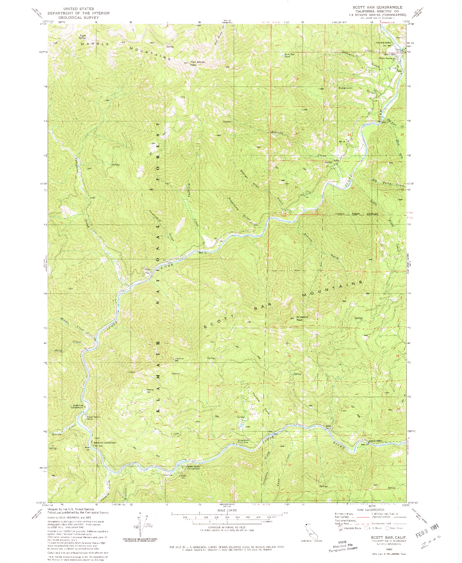 USGS 1:24000-SCALE QUADRANGLE FOR SCOTT BAR, CA 1980