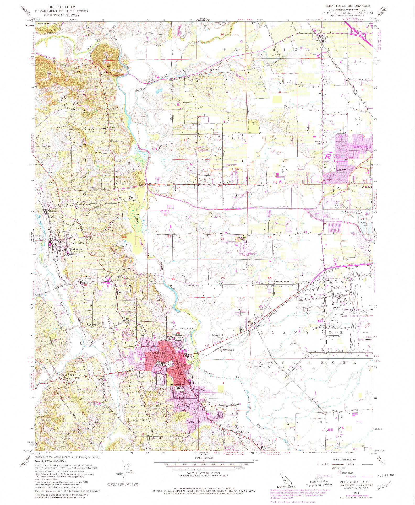 USGS 1:24000-SCALE QUADRANGLE FOR SEBASTOPOL, CA 1954