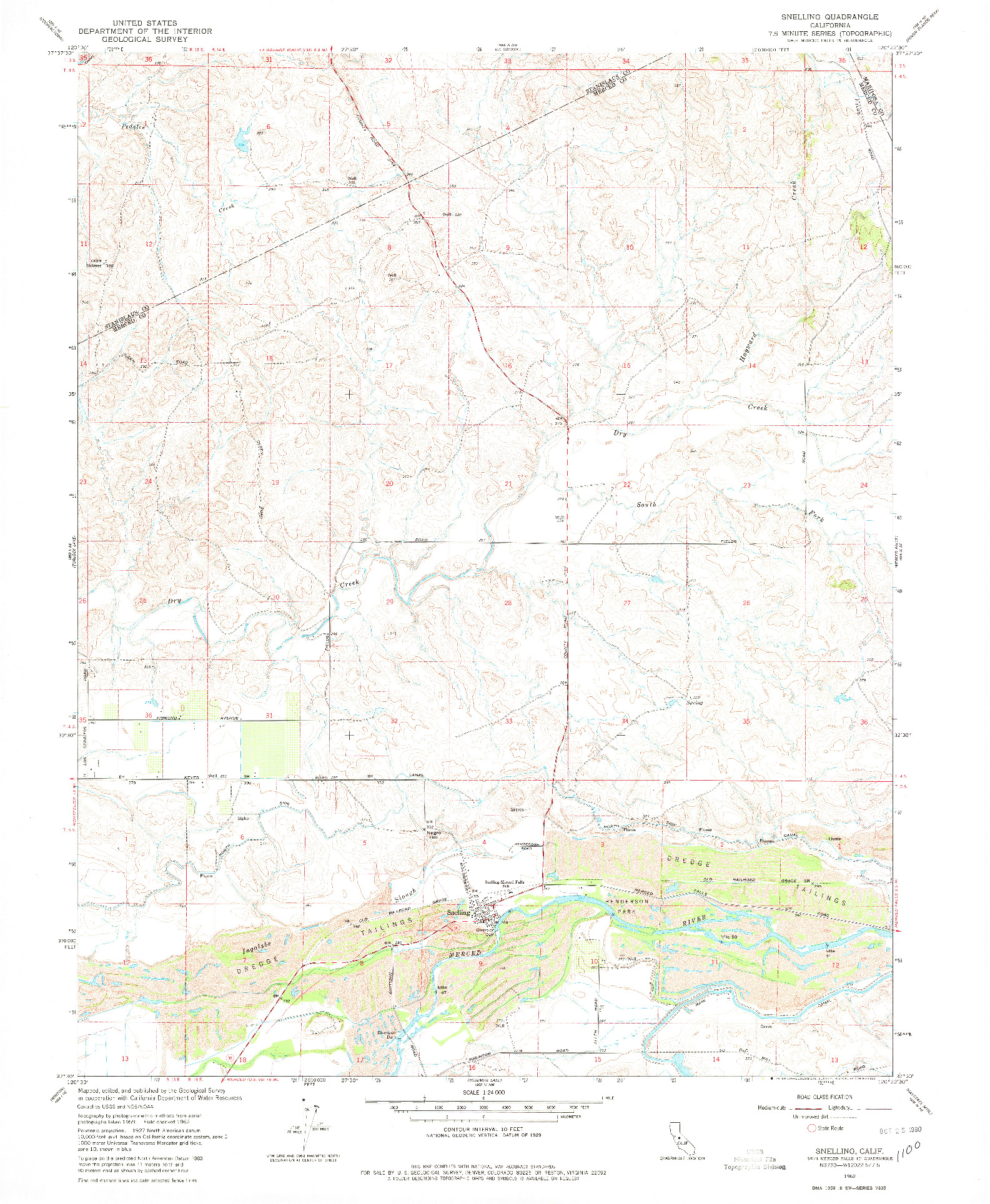 USGS 1:24000-SCALE QUADRANGLE FOR SNELLING, CA 1962