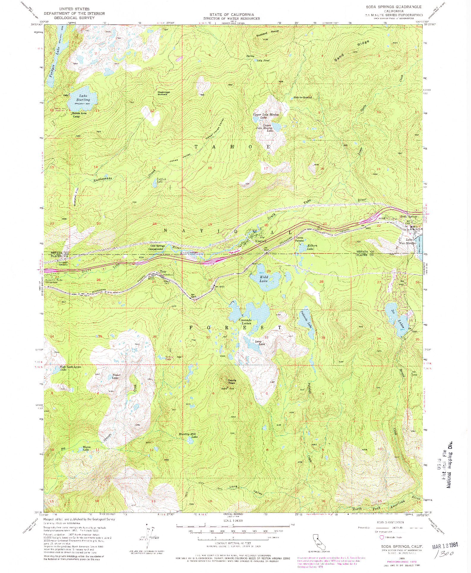 USGS 1:24000-SCALE QUADRANGLE FOR SODA SPRINGS, CA 1955