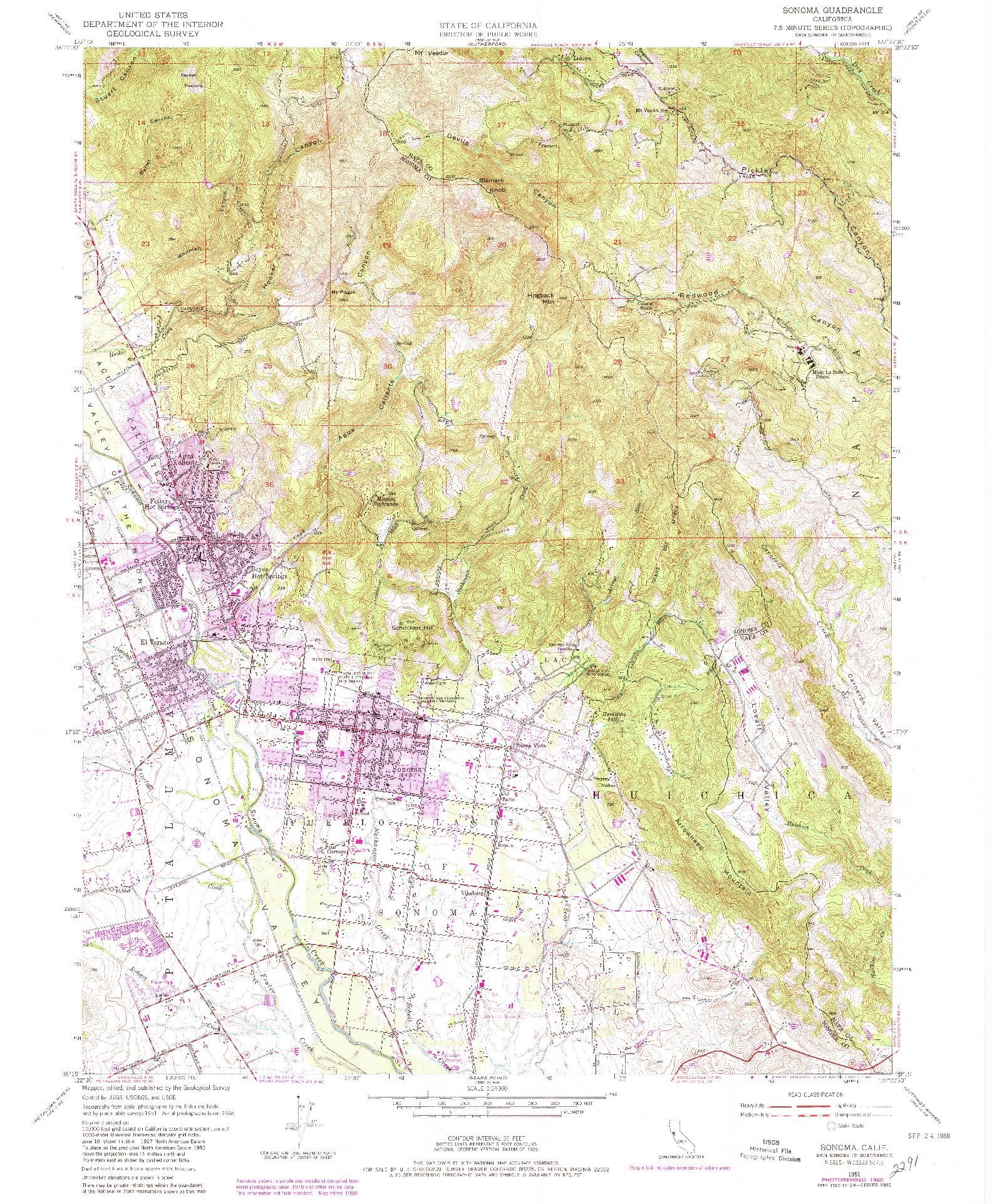 USGS 1:24000-SCALE QUADRANGLE FOR SONOMA, CA 1951