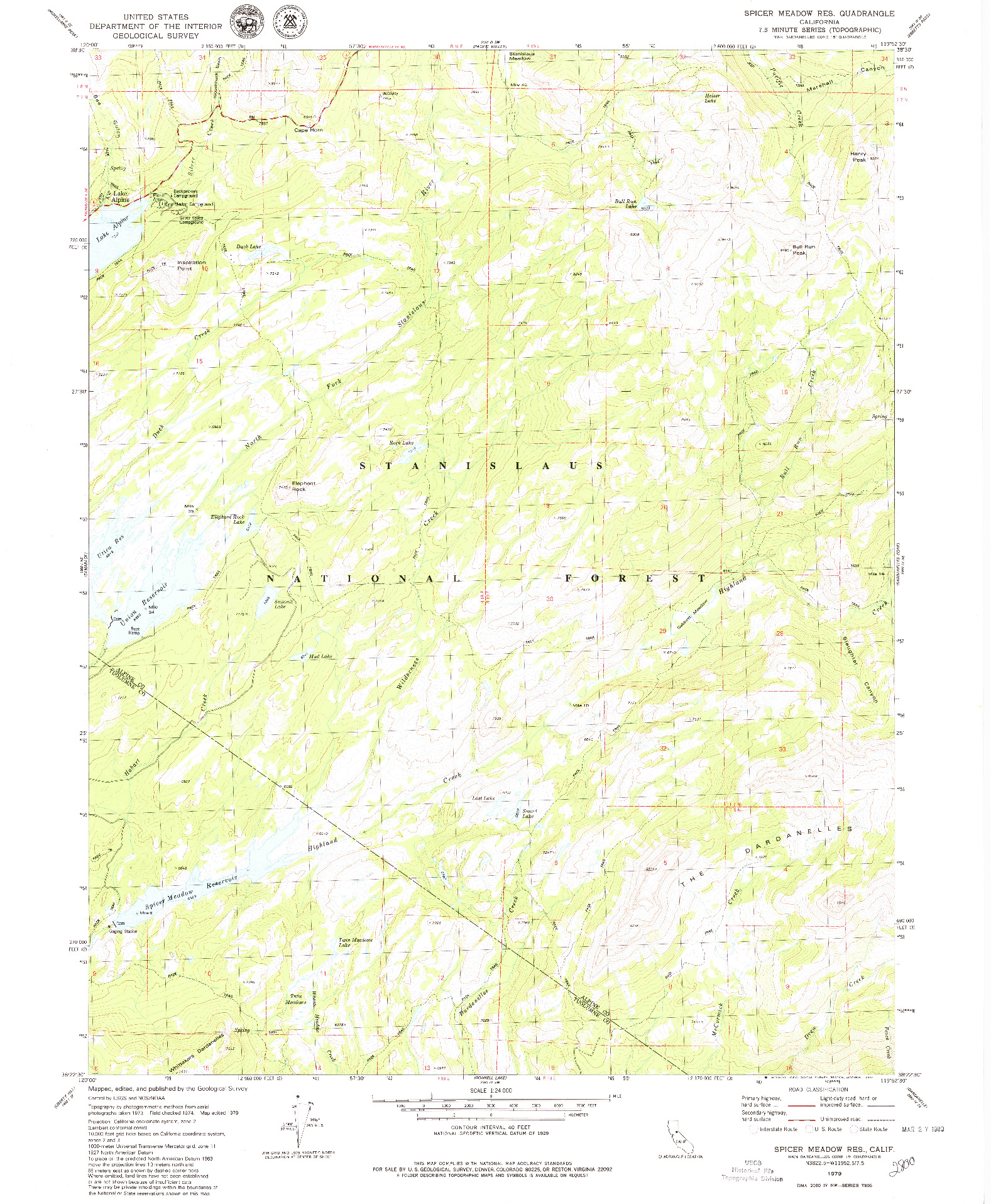 USGS 1:24000-SCALE QUADRANGLE FOR SPICER MEADOW RES., CA 1979