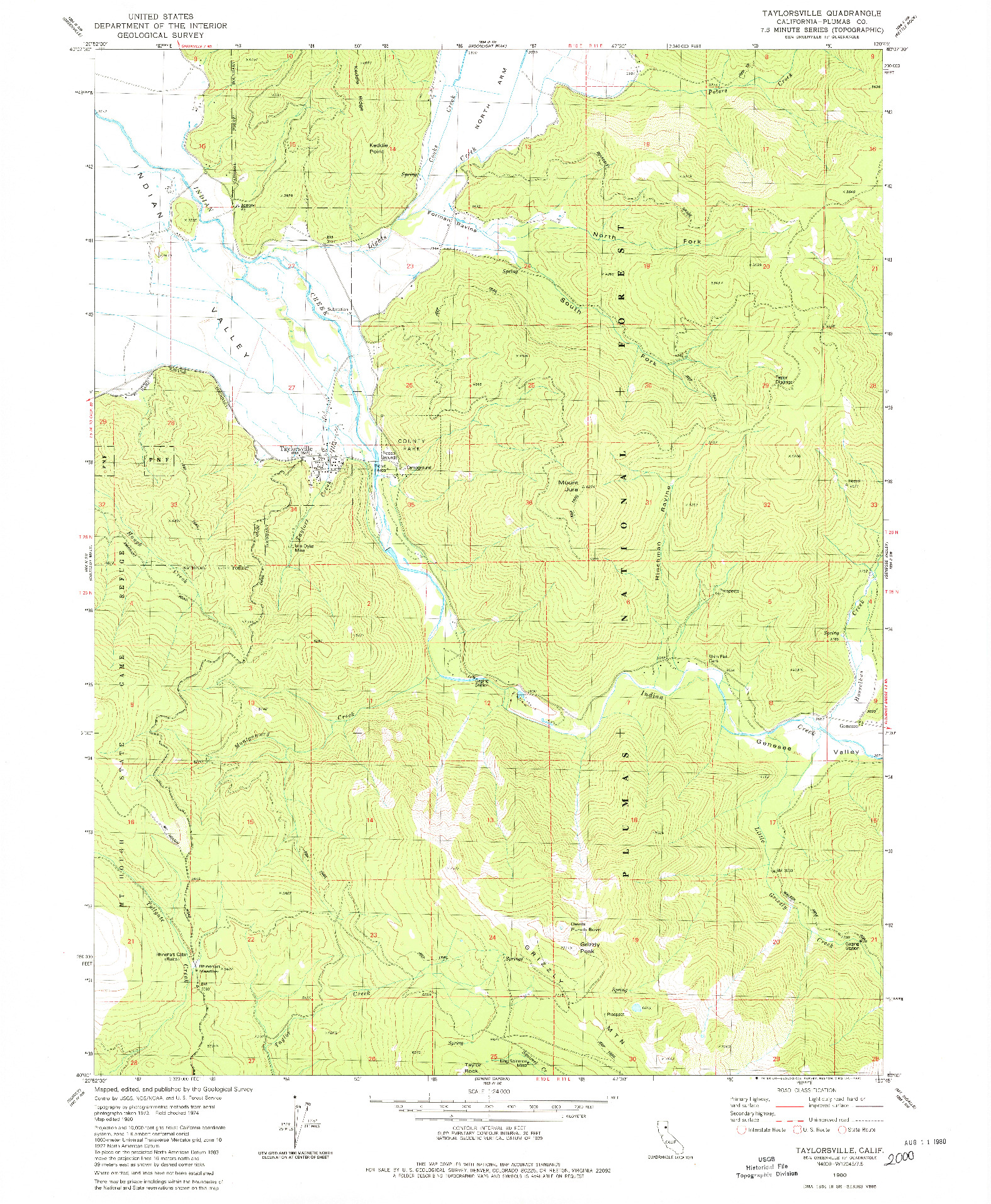 USGS 1:24000-SCALE QUADRANGLE FOR TAYLORSVILLE, CA 1980