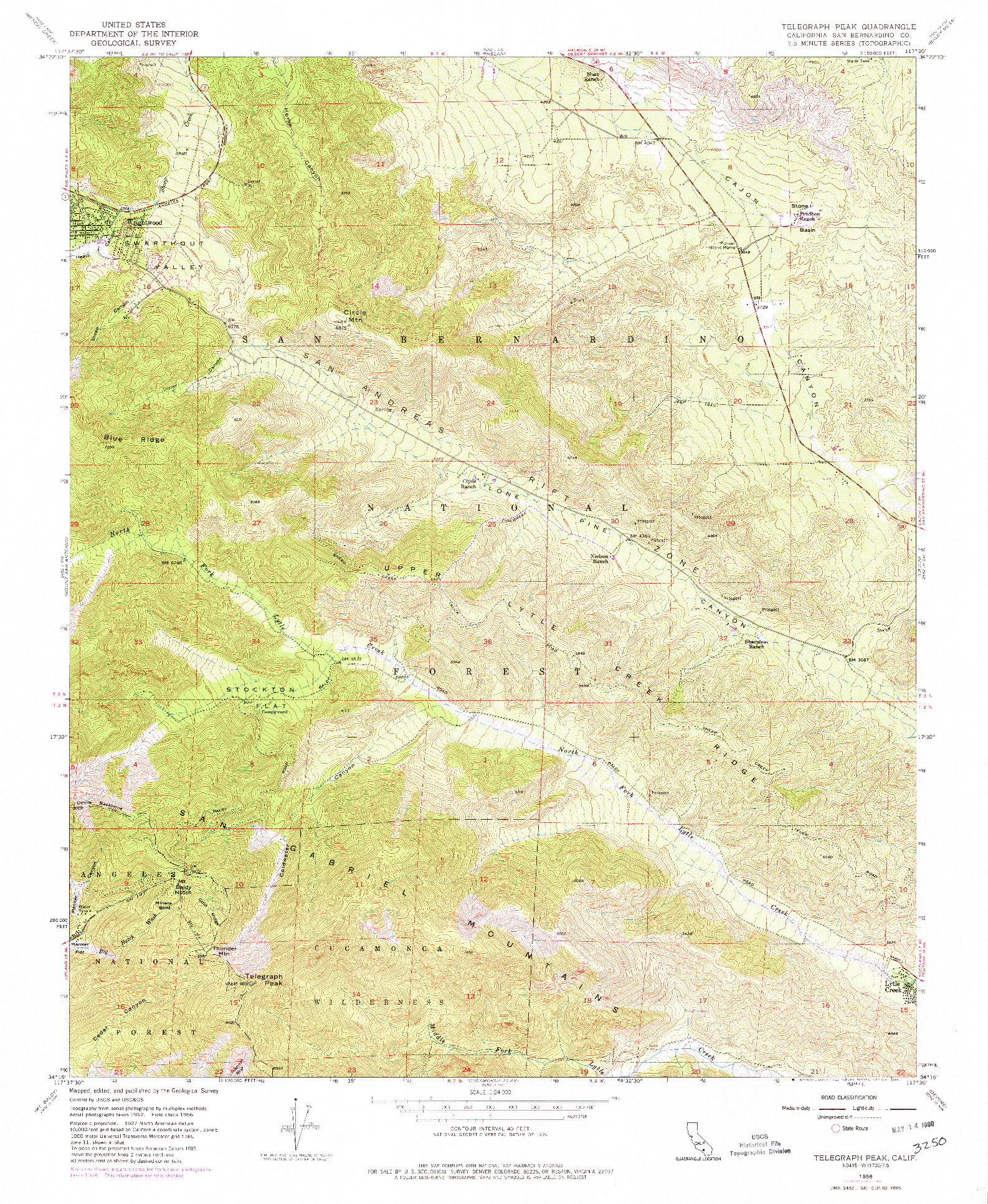 USGS 1:24000-SCALE QUADRANGLE FOR TELEGRAPH PEAK, CA 1955