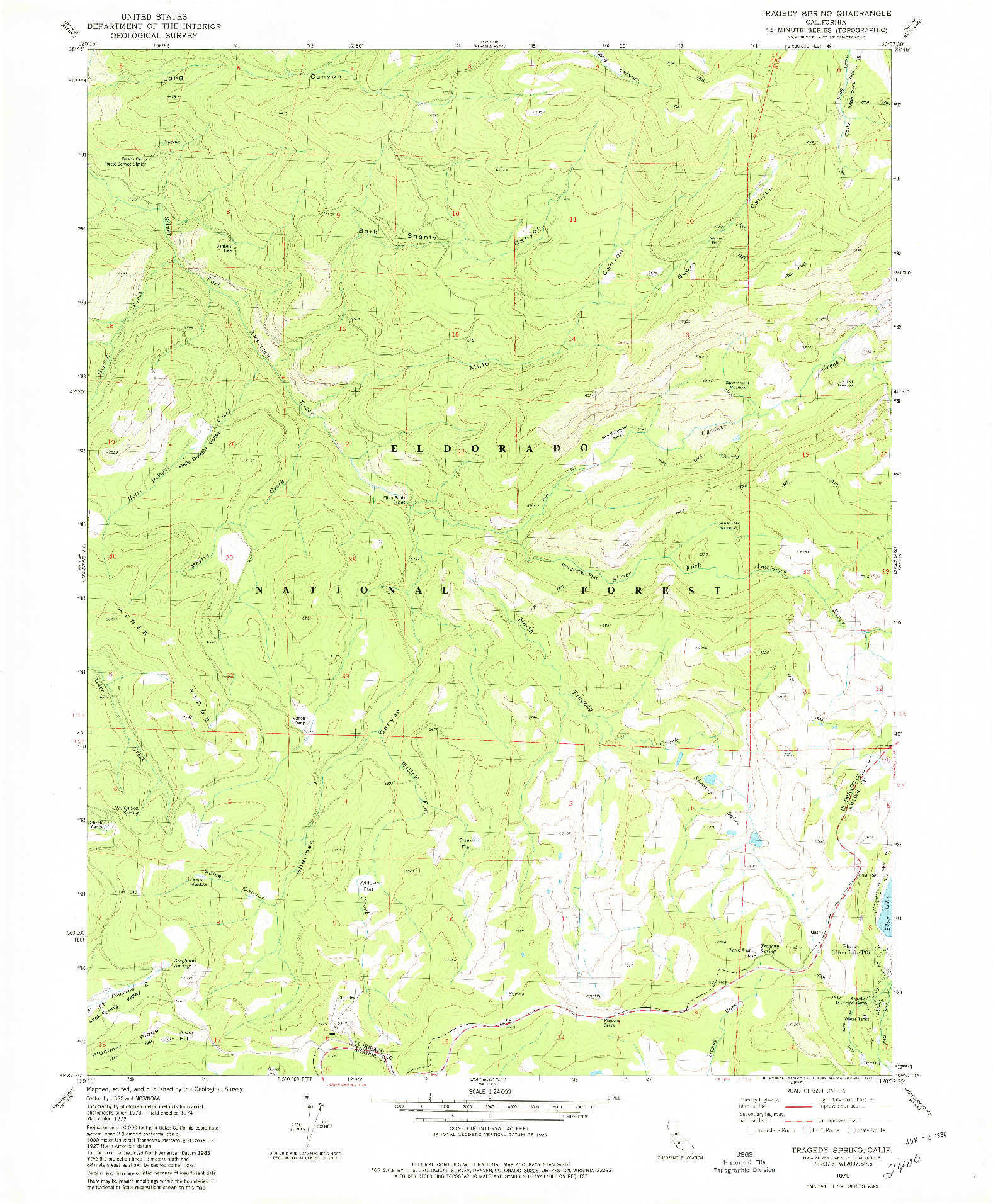 USGS 1:24000-SCALE QUADRANGLE FOR TRAGEDY SPRING, CA 1979