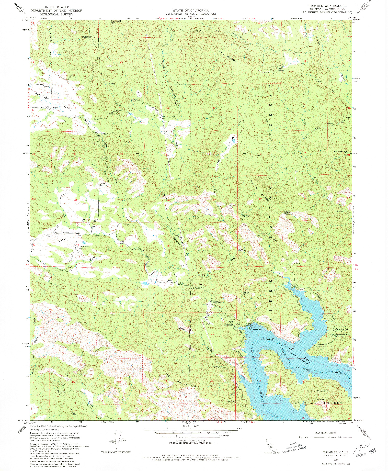 USGS 1:24000-SCALE QUADRANGLE FOR TRIMMER, CA 1965