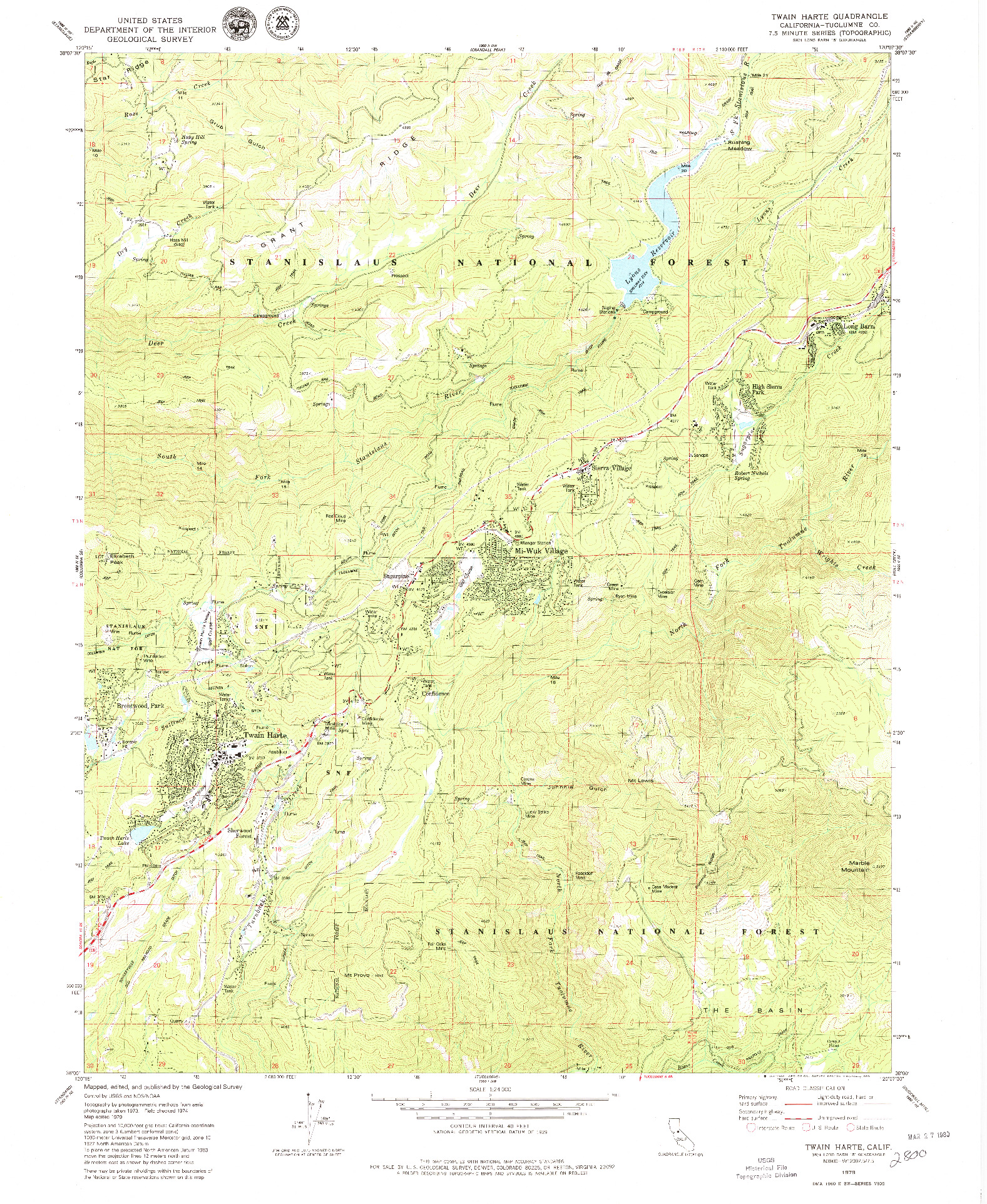 USGS 1:24000-SCALE QUADRANGLE FOR TWAIN HARTE, CA 1979