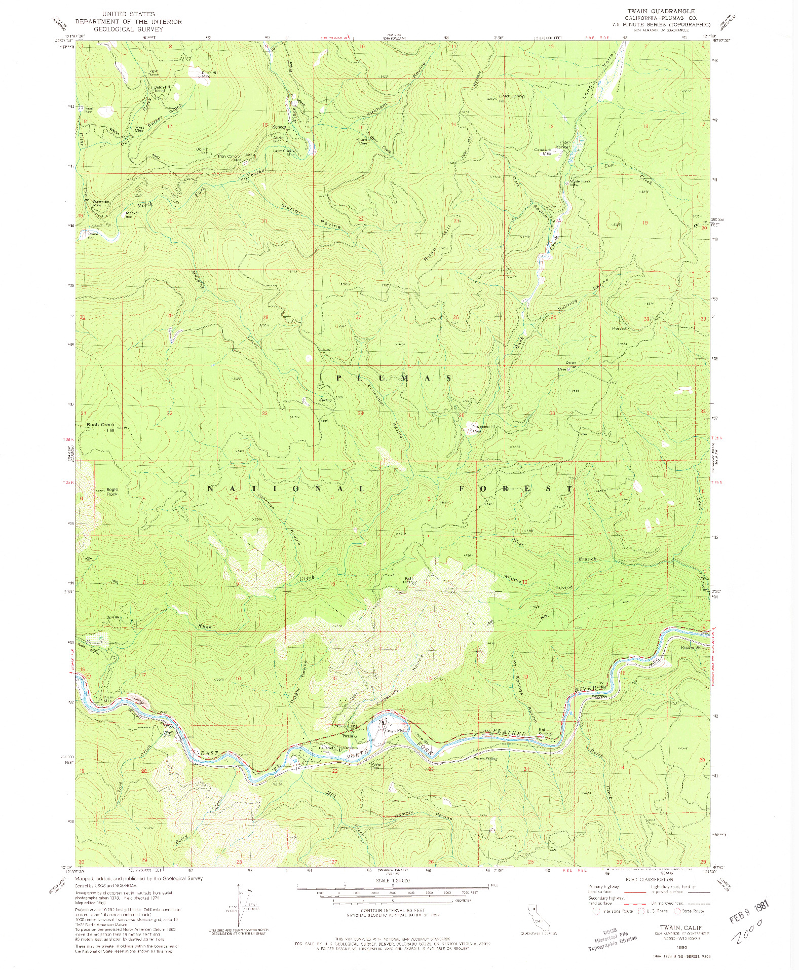 USGS 1:24000-SCALE QUADRANGLE FOR TWAIN, CA 1980