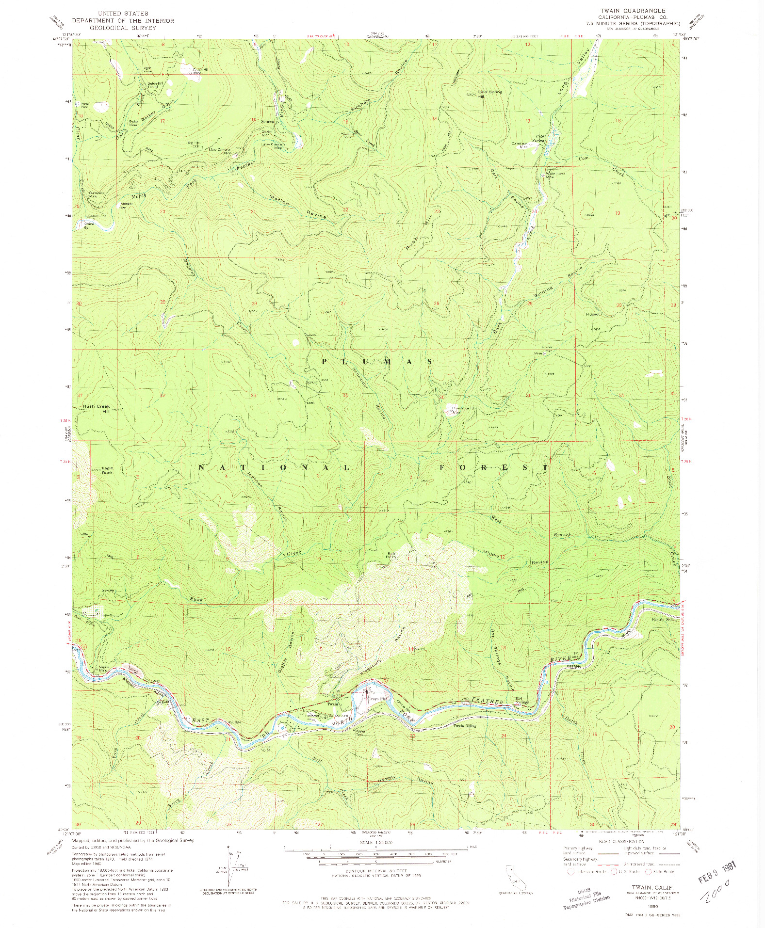 USGS 1:24000-SCALE QUADRANGLE FOR TWAIN, CA 1980