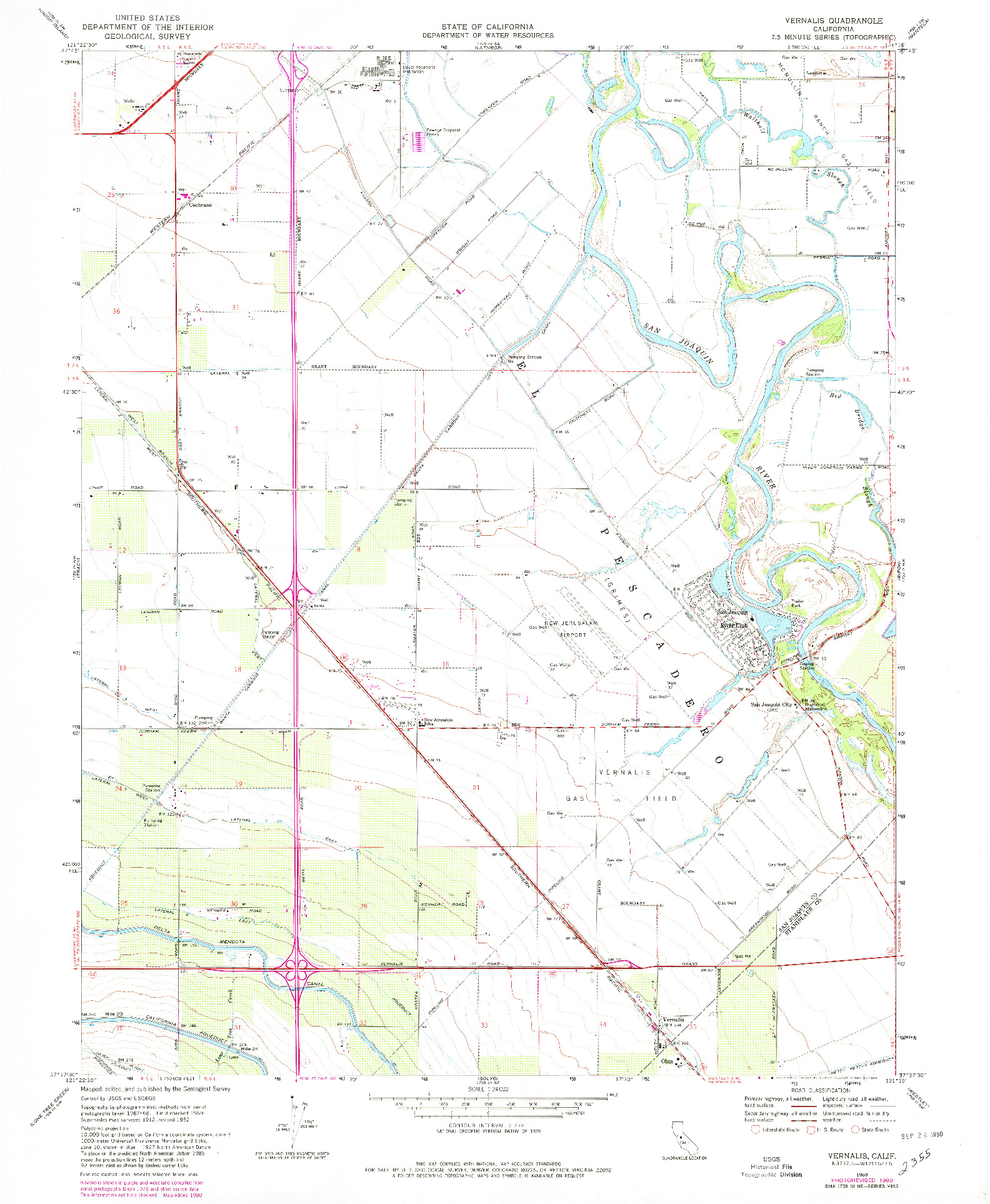 USGS 1:24000-SCALE QUADRANGLE FOR VERNALIS, CA 1969