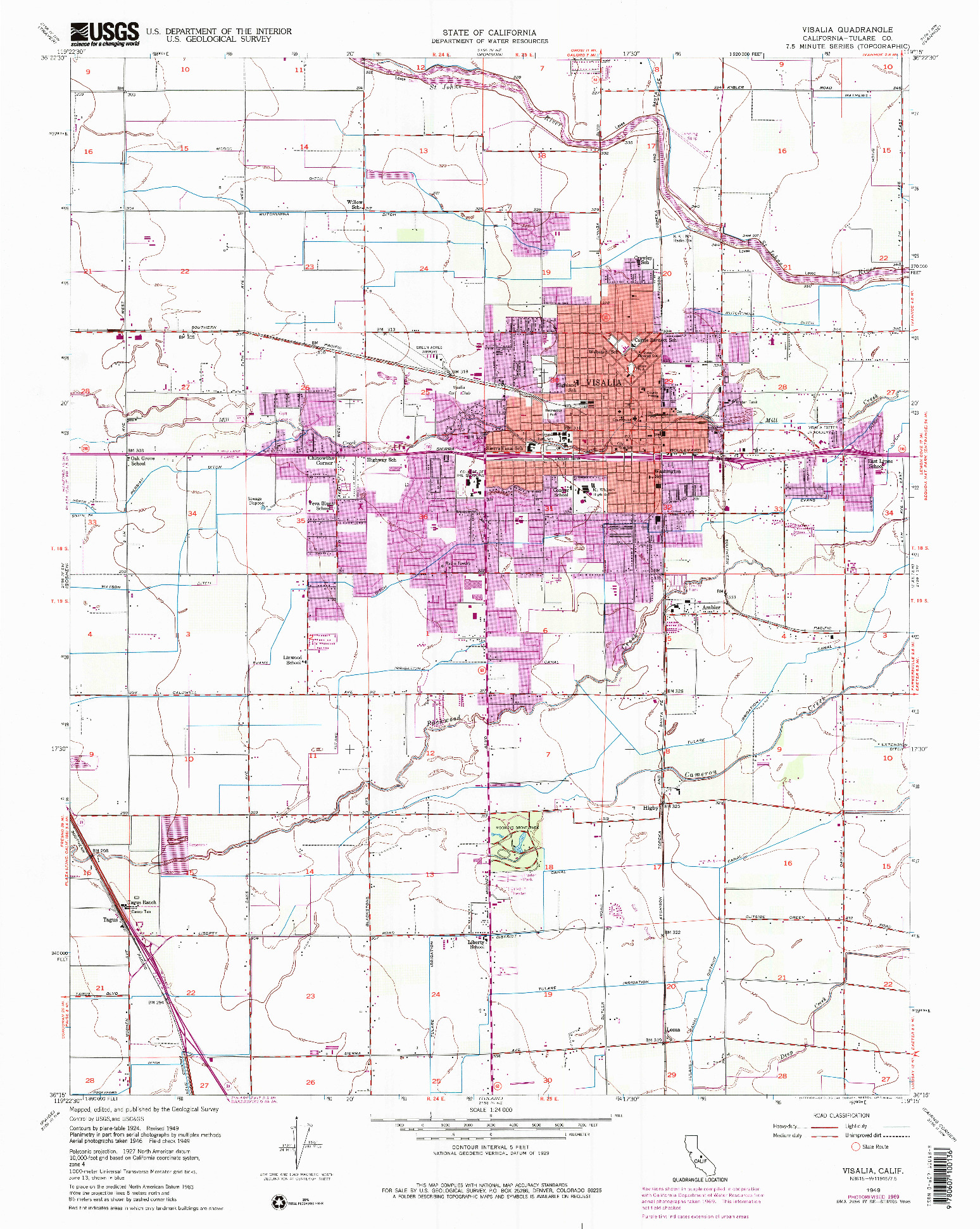 USGS 1:24000-SCALE QUADRANGLE FOR VISALIA, CA 1949