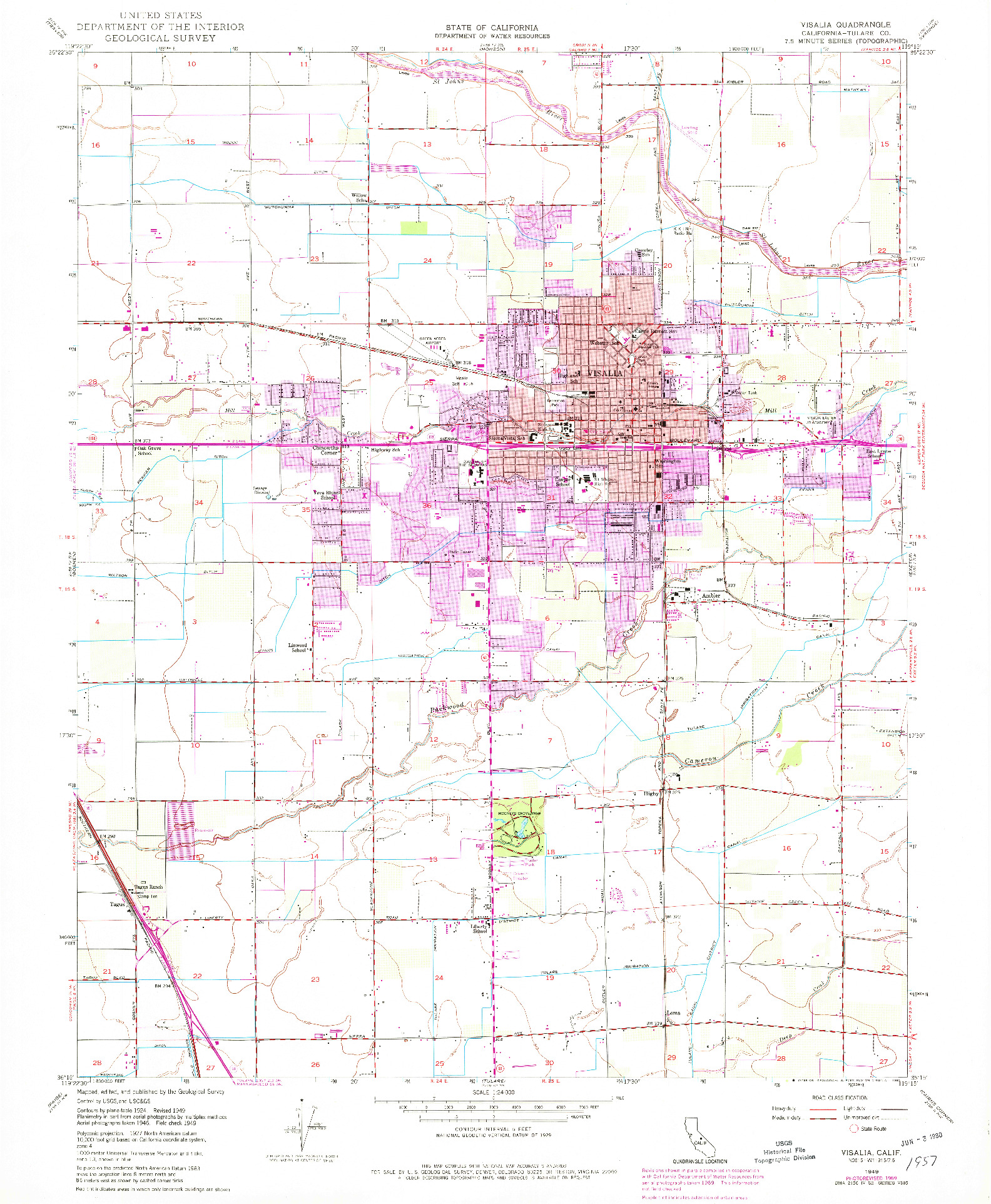 USGS 1:24000-SCALE QUADRANGLE FOR VISALIA, CA 1949