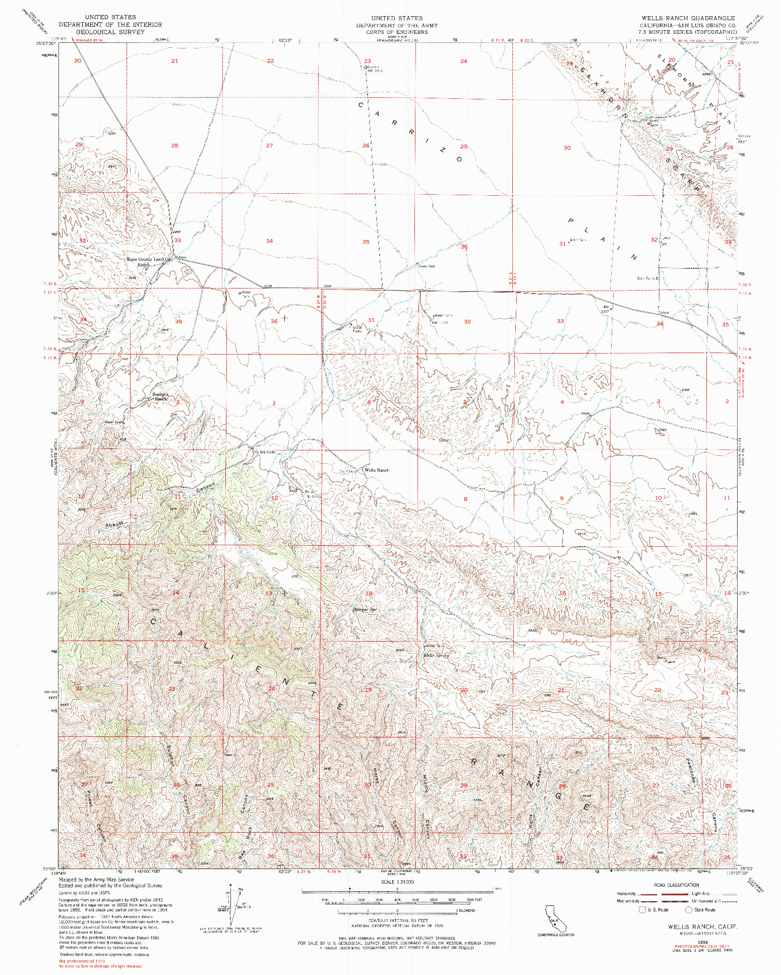 USGS 1:24000-SCALE QUADRANGLE FOR WELLS RANCH, CA 1954