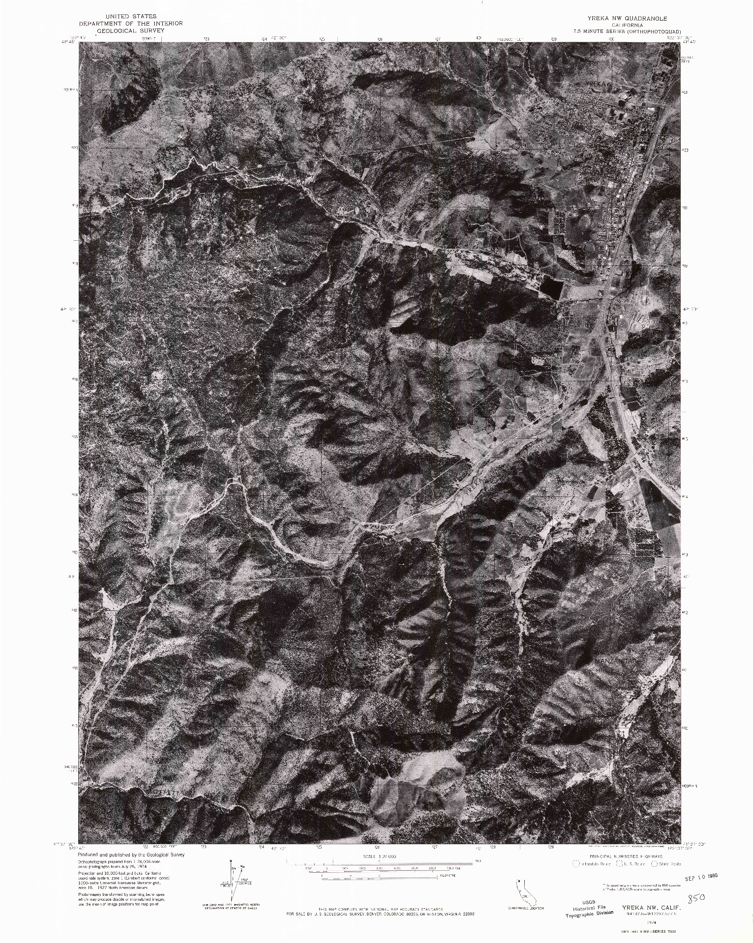 USGS 1:24000-SCALE QUADRANGLE FOR YREKA NW, CA 1974