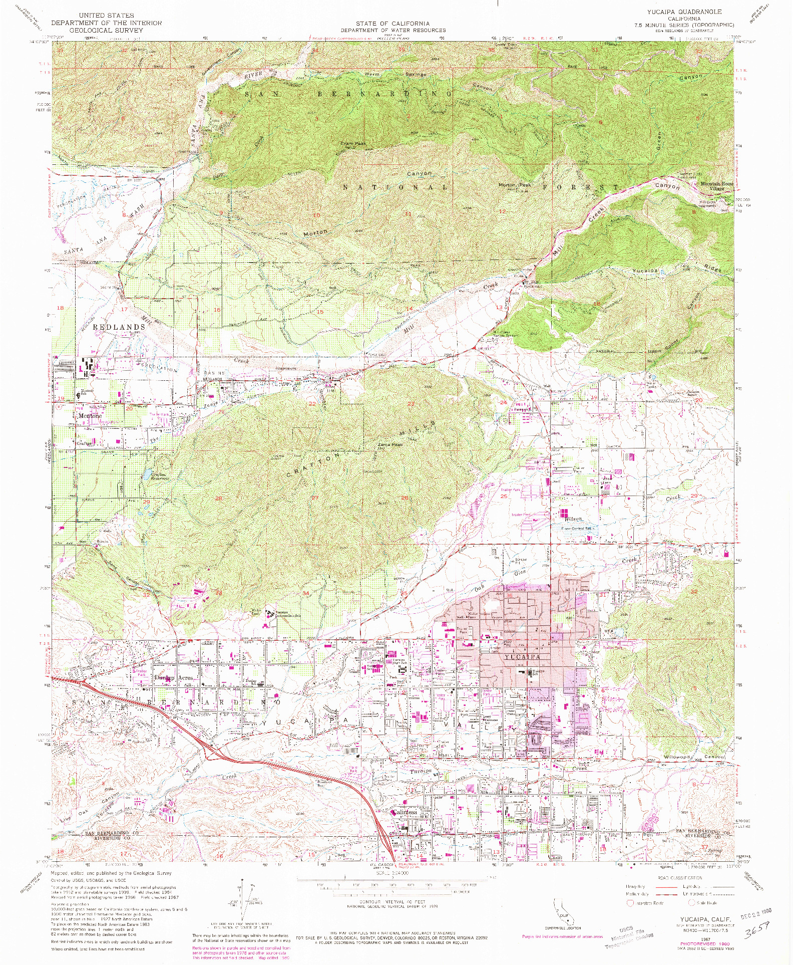 USGS 1:24000-SCALE QUADRANGLE FOR YUCAIPA, CA 1967