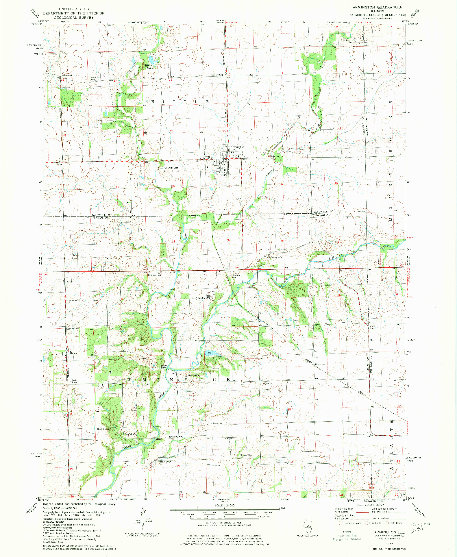 USGS 1:24000-SCALE QUADRANGLE FOR ARMINGTON, IL 1980
