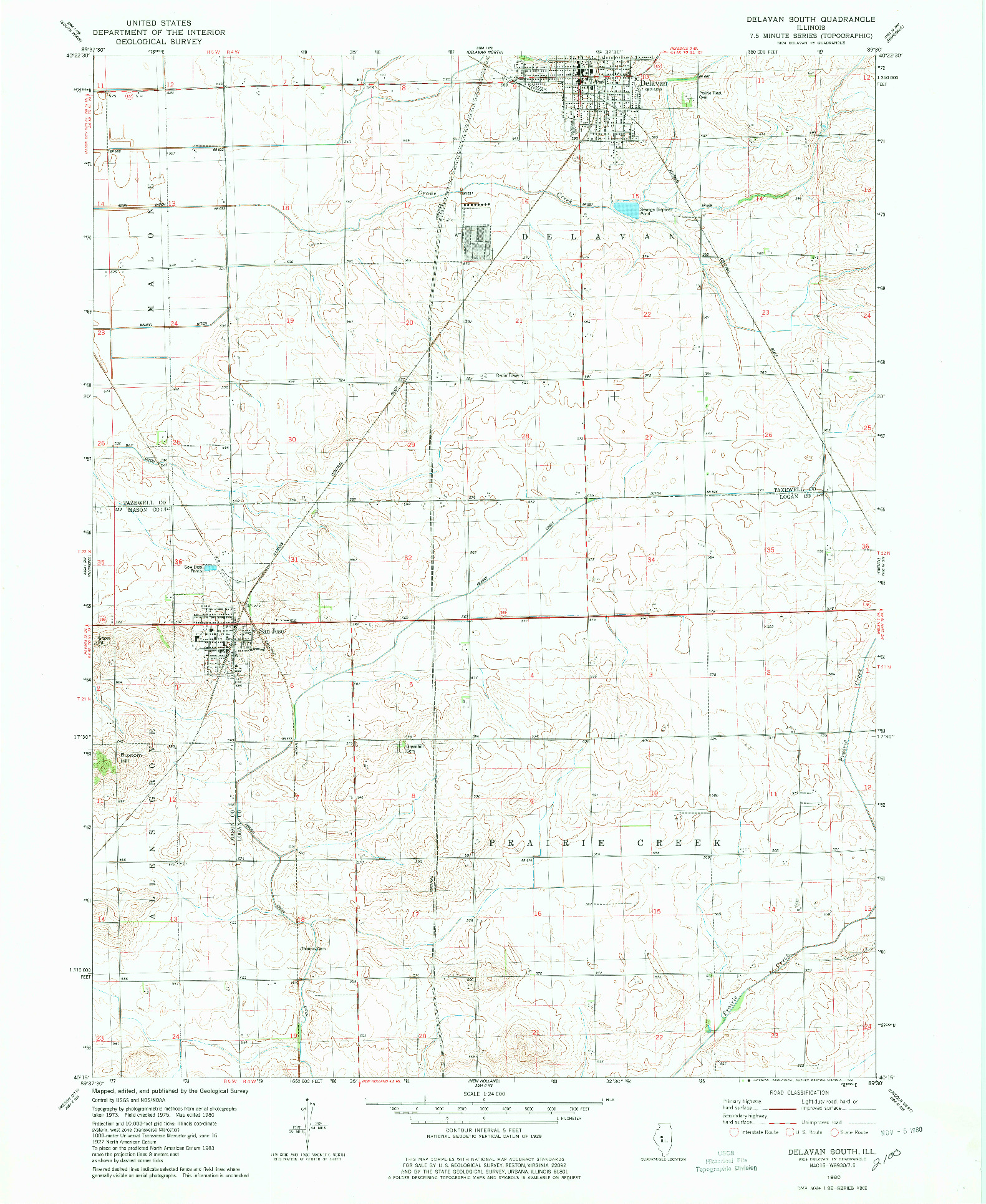 USGS 1:24000-SCALE QUADRANGLE FOR DELAVAN SOUTH, IL 1980