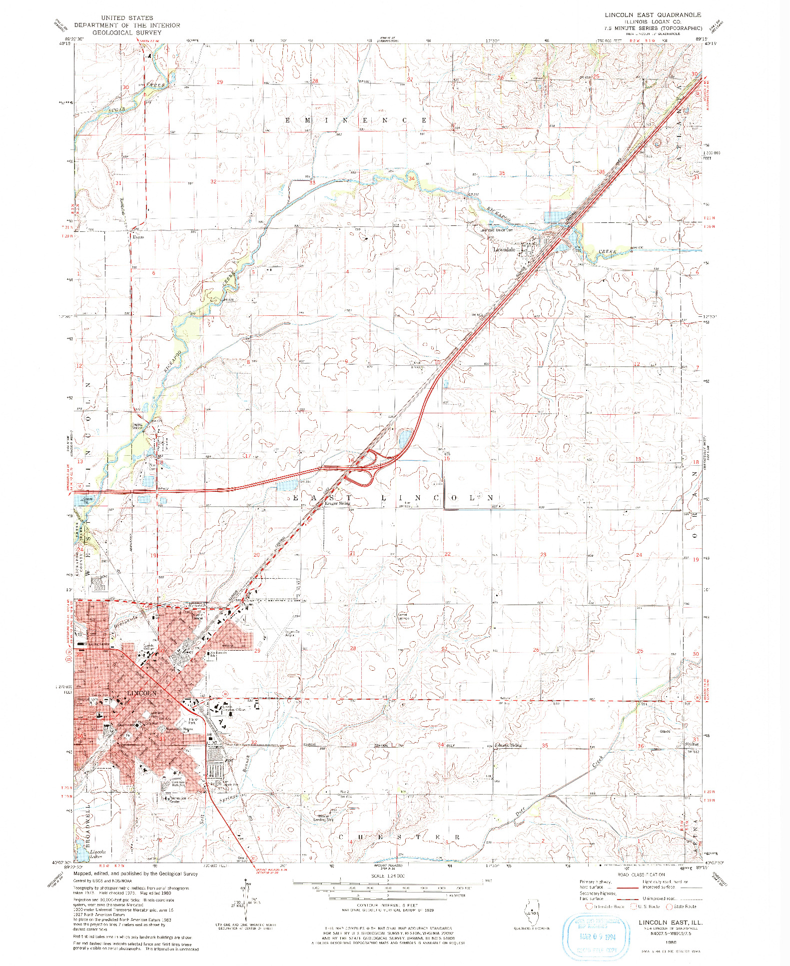 USGS 1:24000-SCALE QUADRANGLE FOR LINCOLN EAST, IL 1980