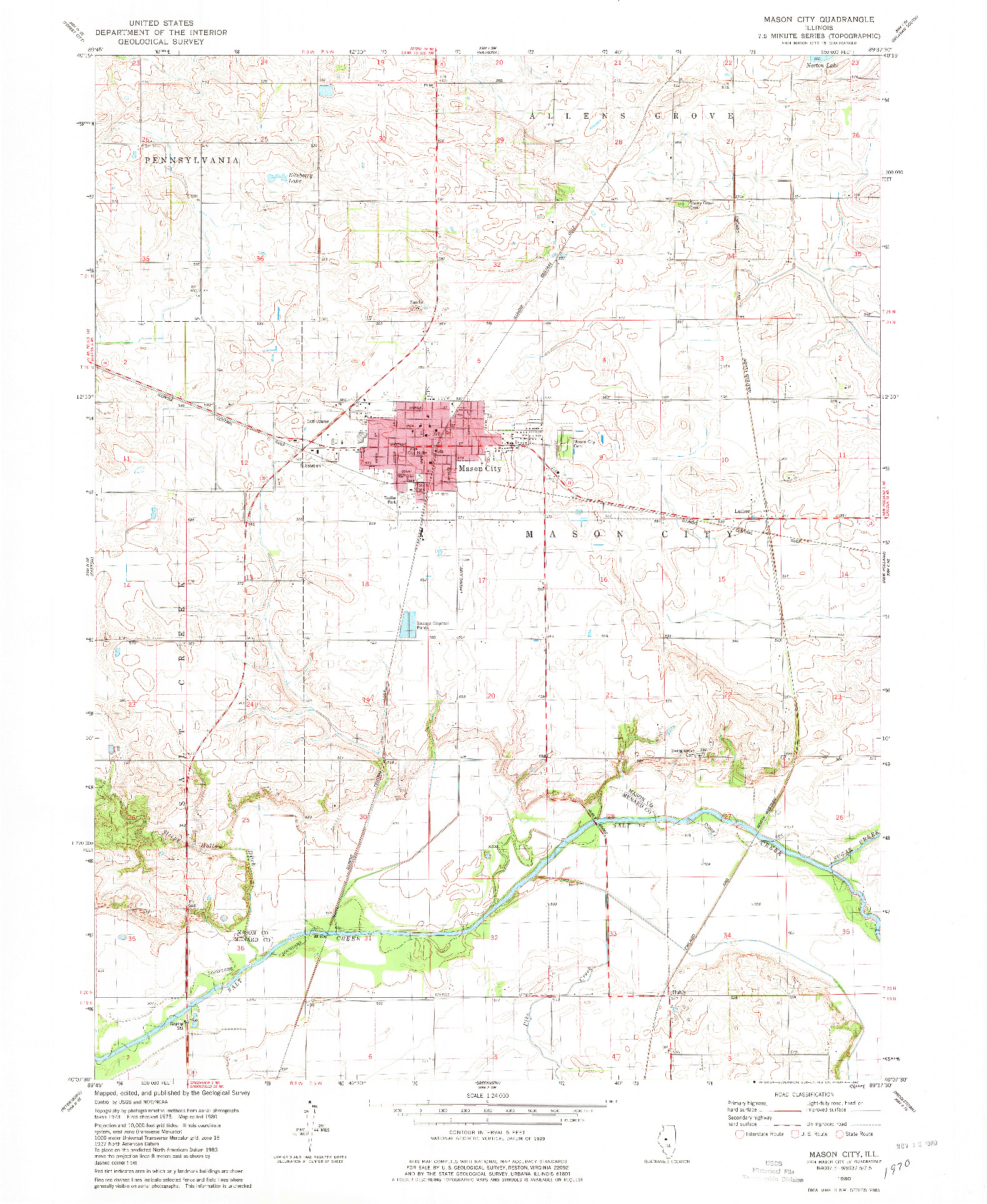 USGS 1:24000-SCALE QUADRANGLE FOR MASON CITY, IL 1980