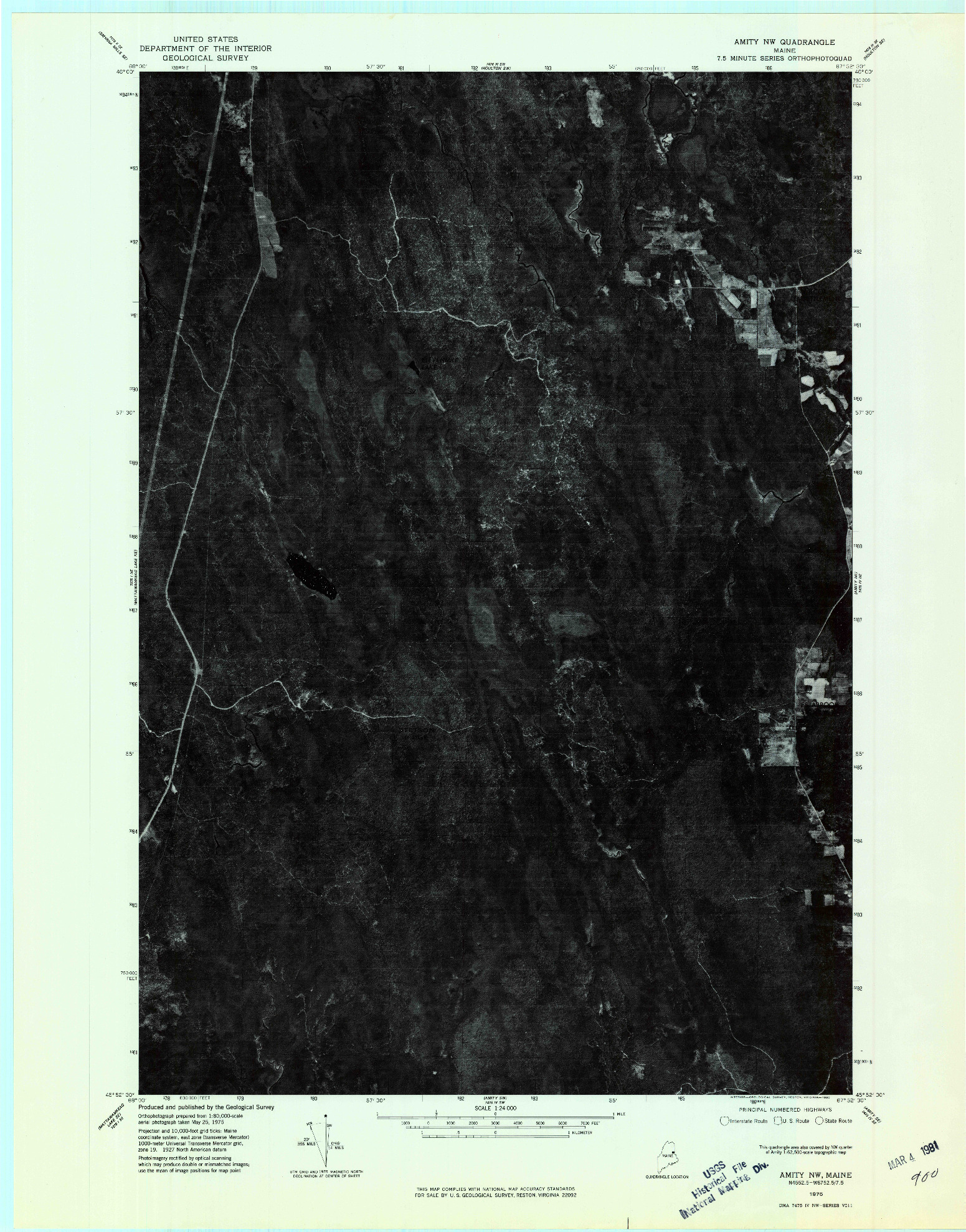 USGS 1:24000-SCALE QUADRANGLE FOR AMITY NW, ME 1975