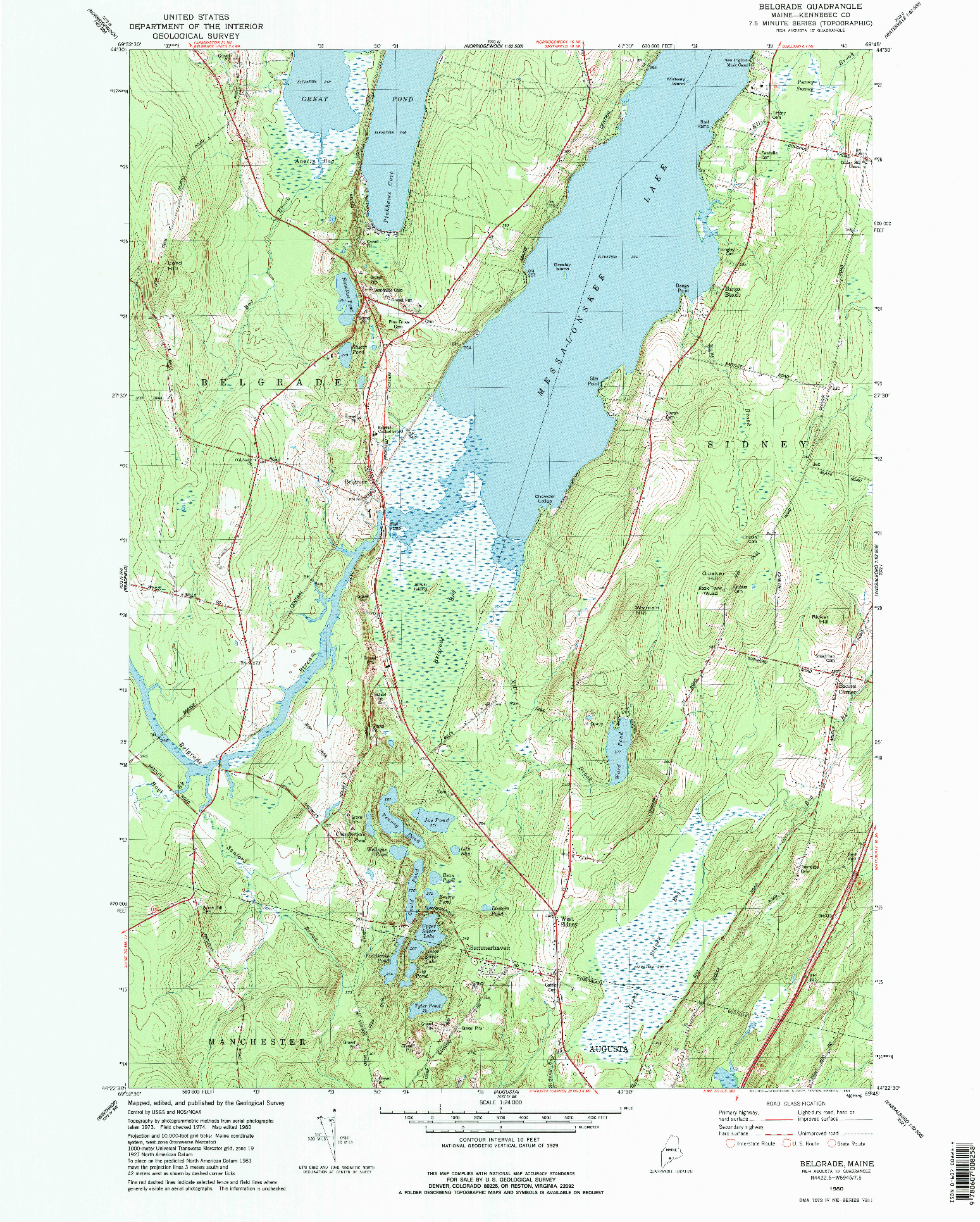 USGS 1:24000-SCALE QUADRANGLE FOR BELGRADE, ME 1980