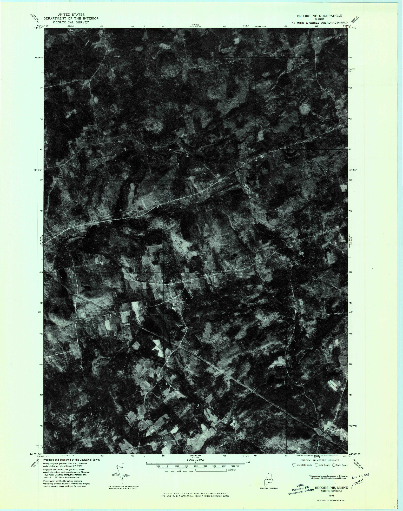 USGS 1:24000-SCALE QUADRANGLE FOR BROOKS NE, ME 1975