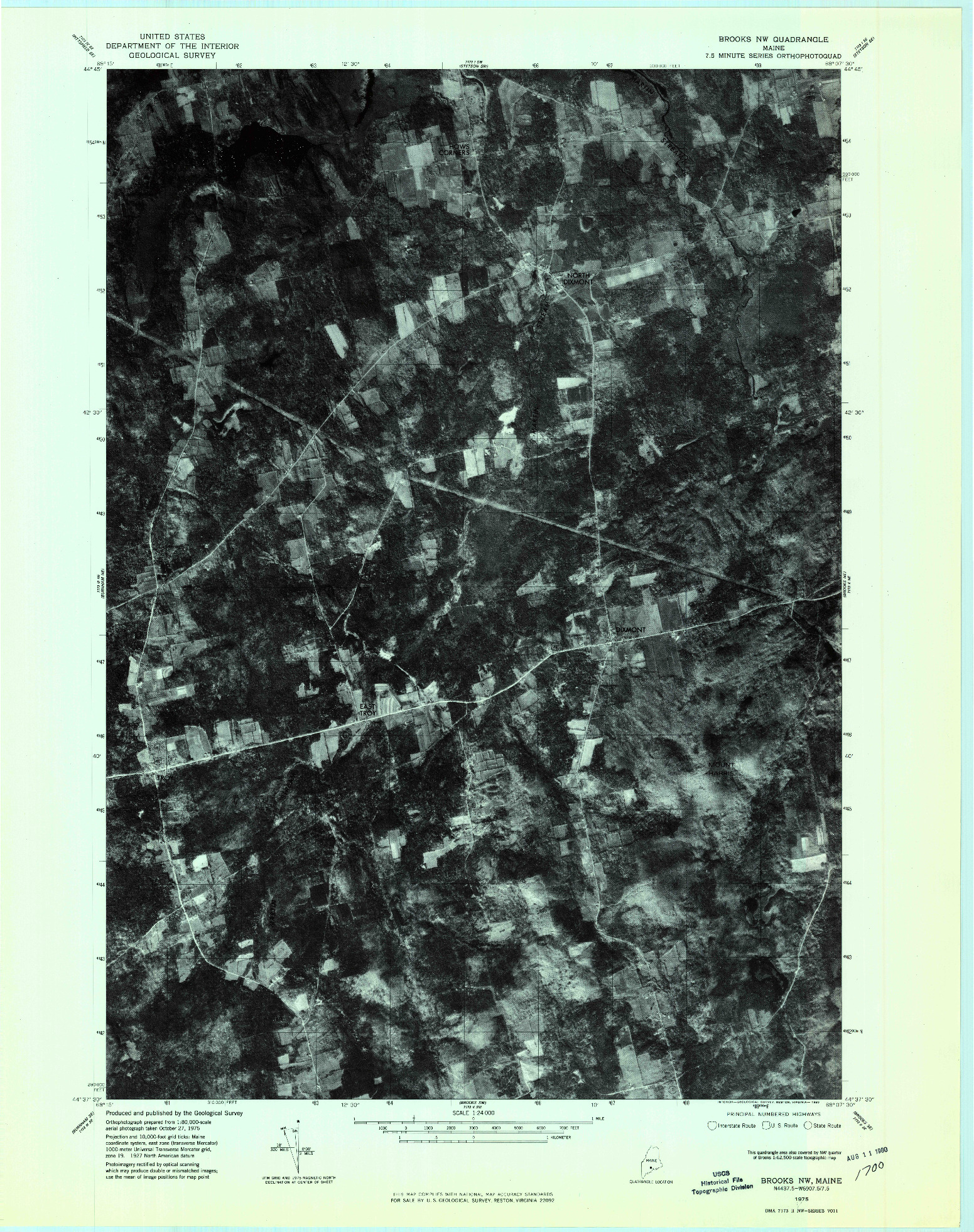 USGS 1:24000-SCALE QUADRANGLE FOR BROOKS NW, ME 1975