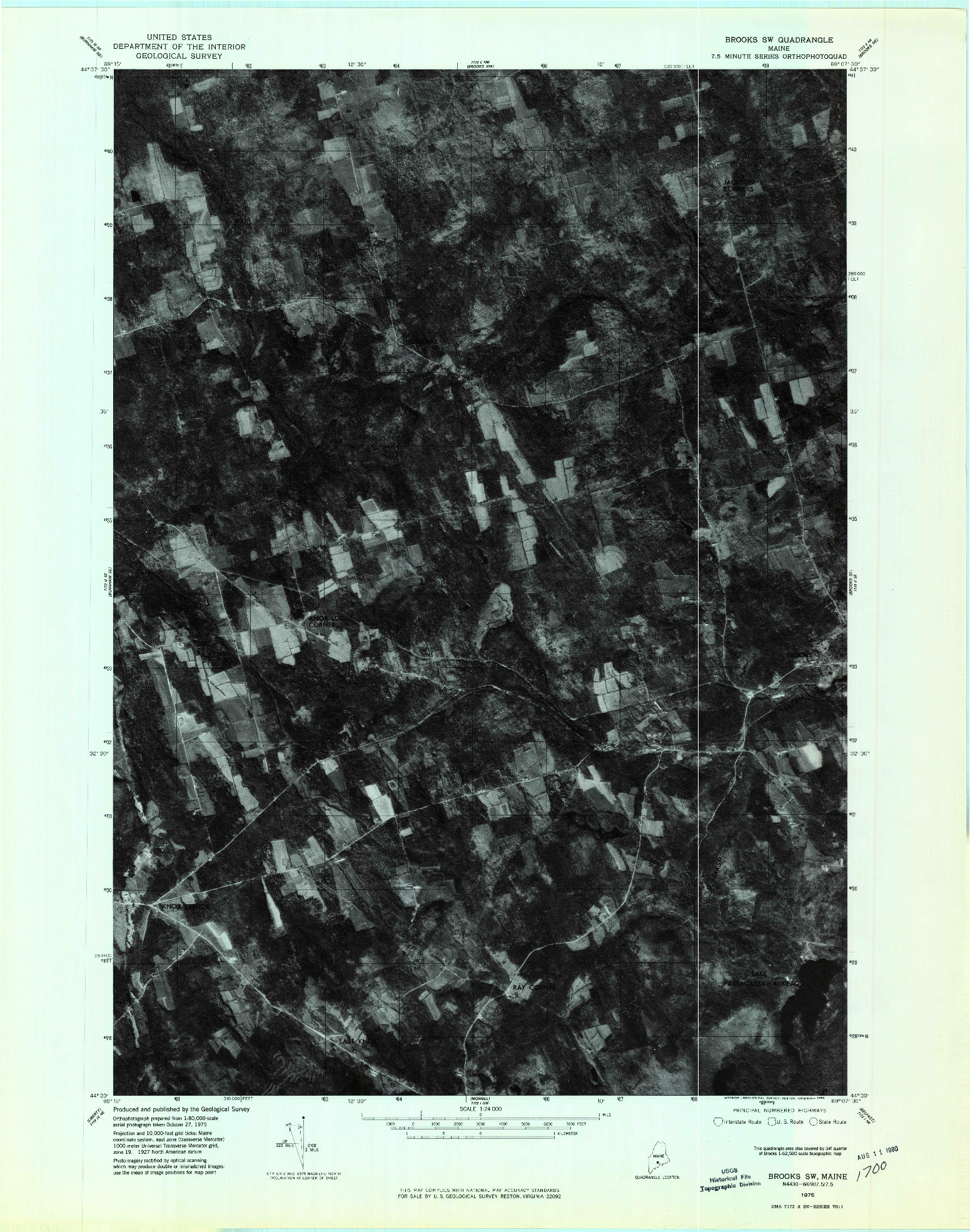 USGS 1:24000-SCALE QUADRANGLE FOR BROOKS SW, ME 1975