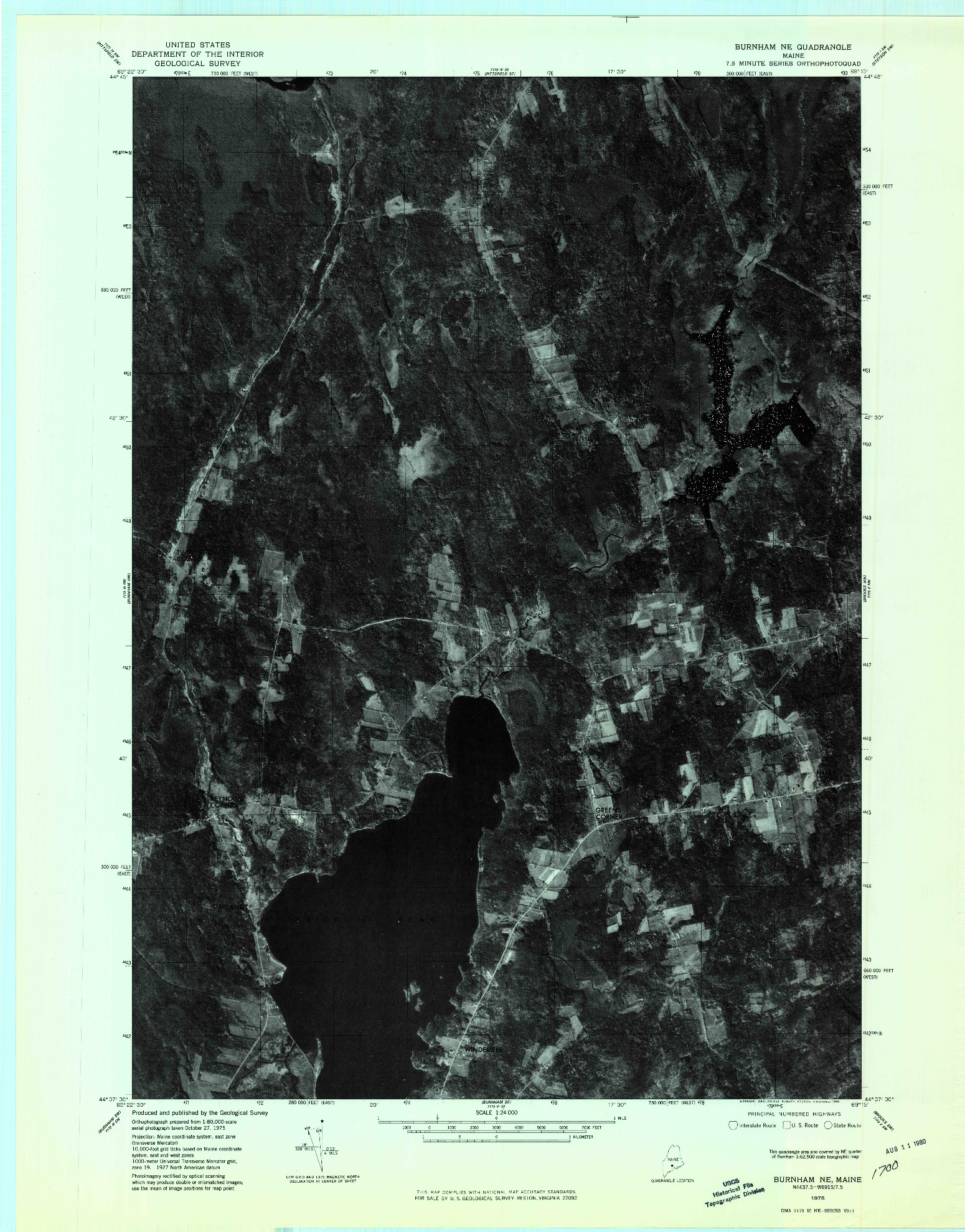 USGS 1:24000-SCALE QUADRANGLE FOR BURNHAM NE, ME 1975