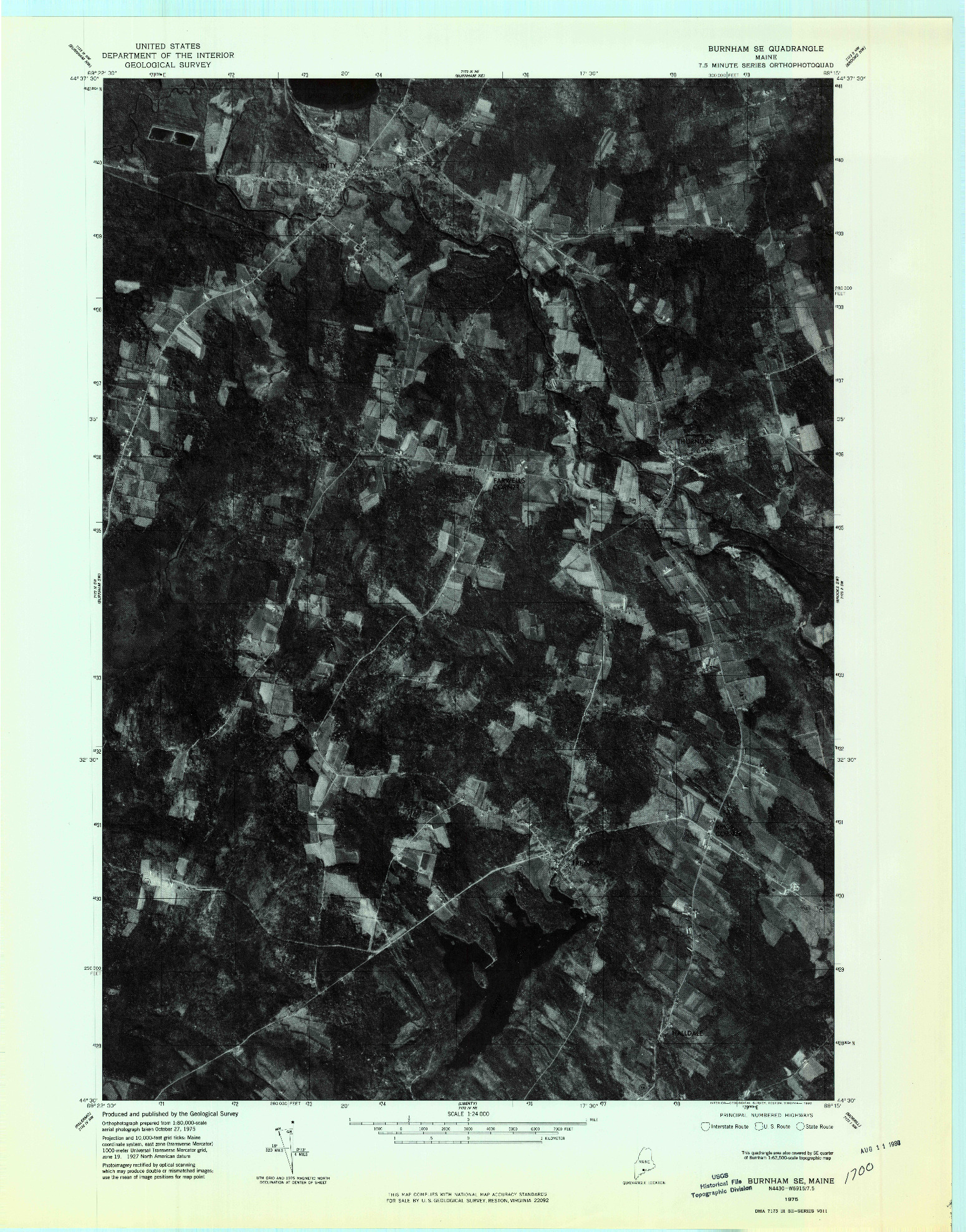 USGS 1:24000-SCALE QUADRANGLE FOR BURNHAM SE, ME 1975