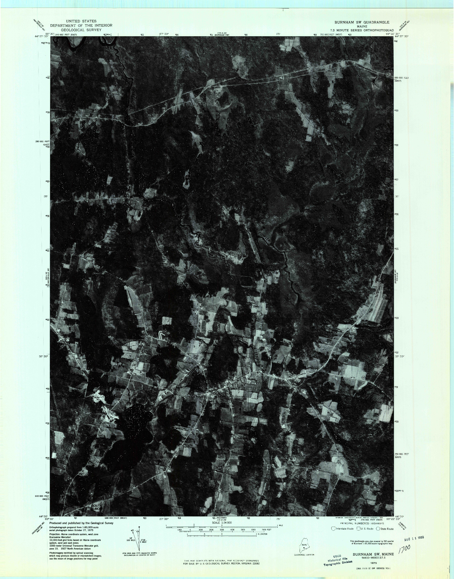 USGS 1:24000-SCALE QUADRANGLE FOR BURNHAM SW, ME 1975