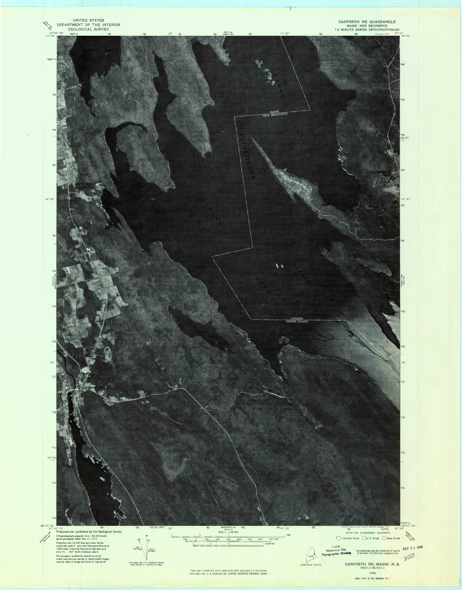 USGS 1:24000-SCALE QUADRANGLE FOR DANFORTH NE, ME 1975